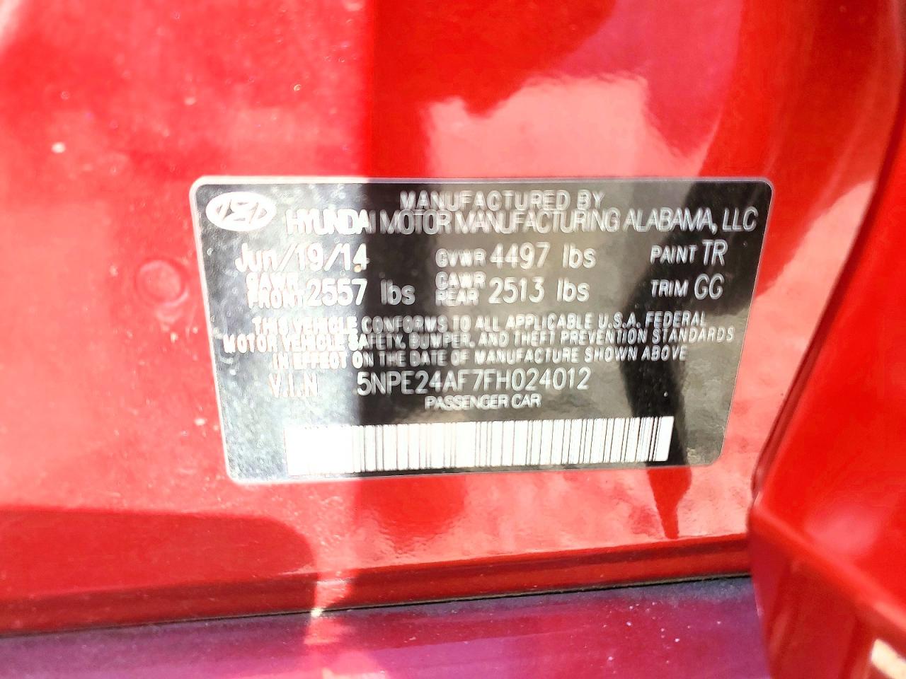 2015 Hyundai Sonata Se Red vin: 5NPE24AF7FH024012