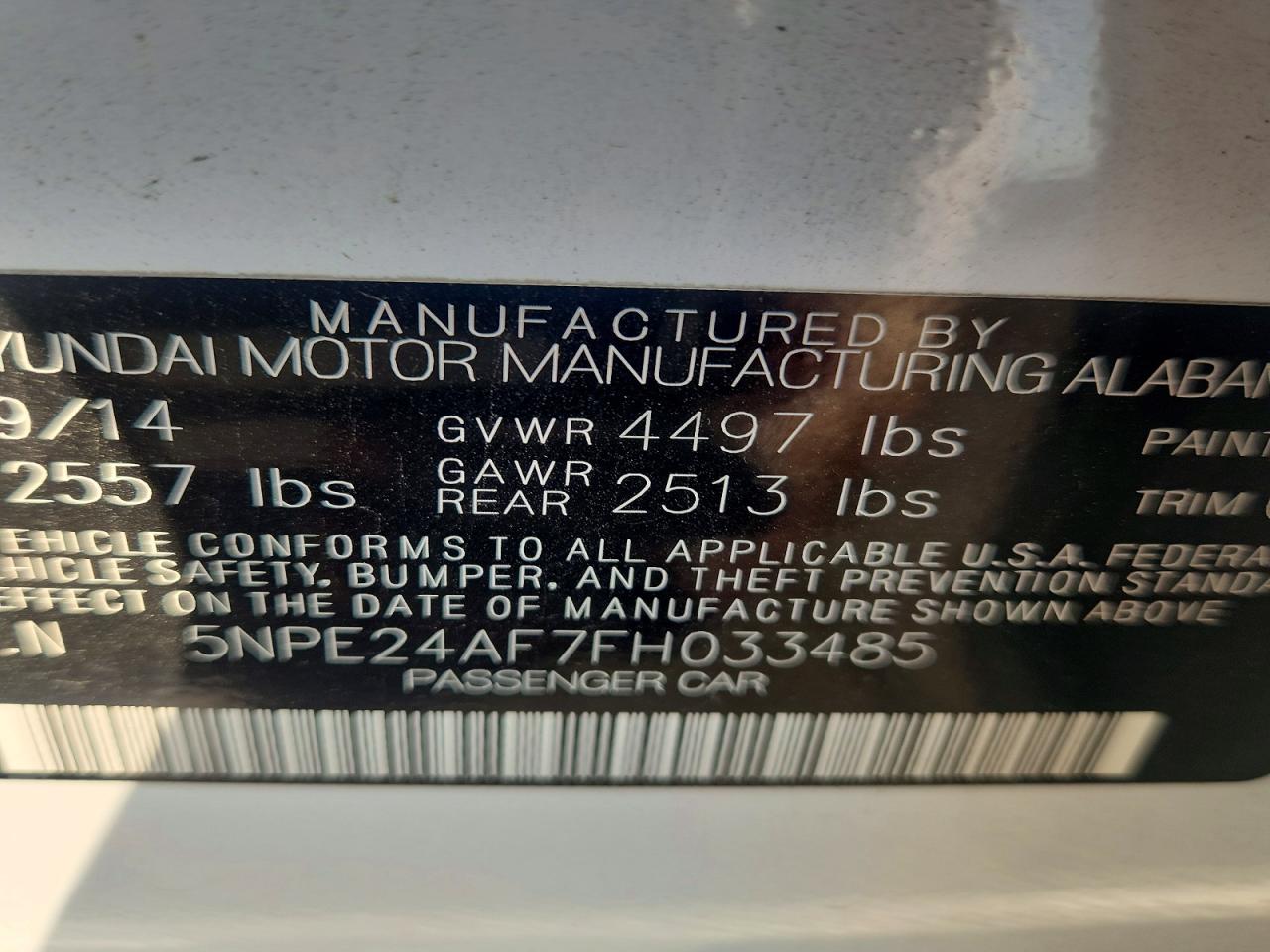 2015 Hyundai Sonata Se White vin: 5NPE24AF7FH033485
