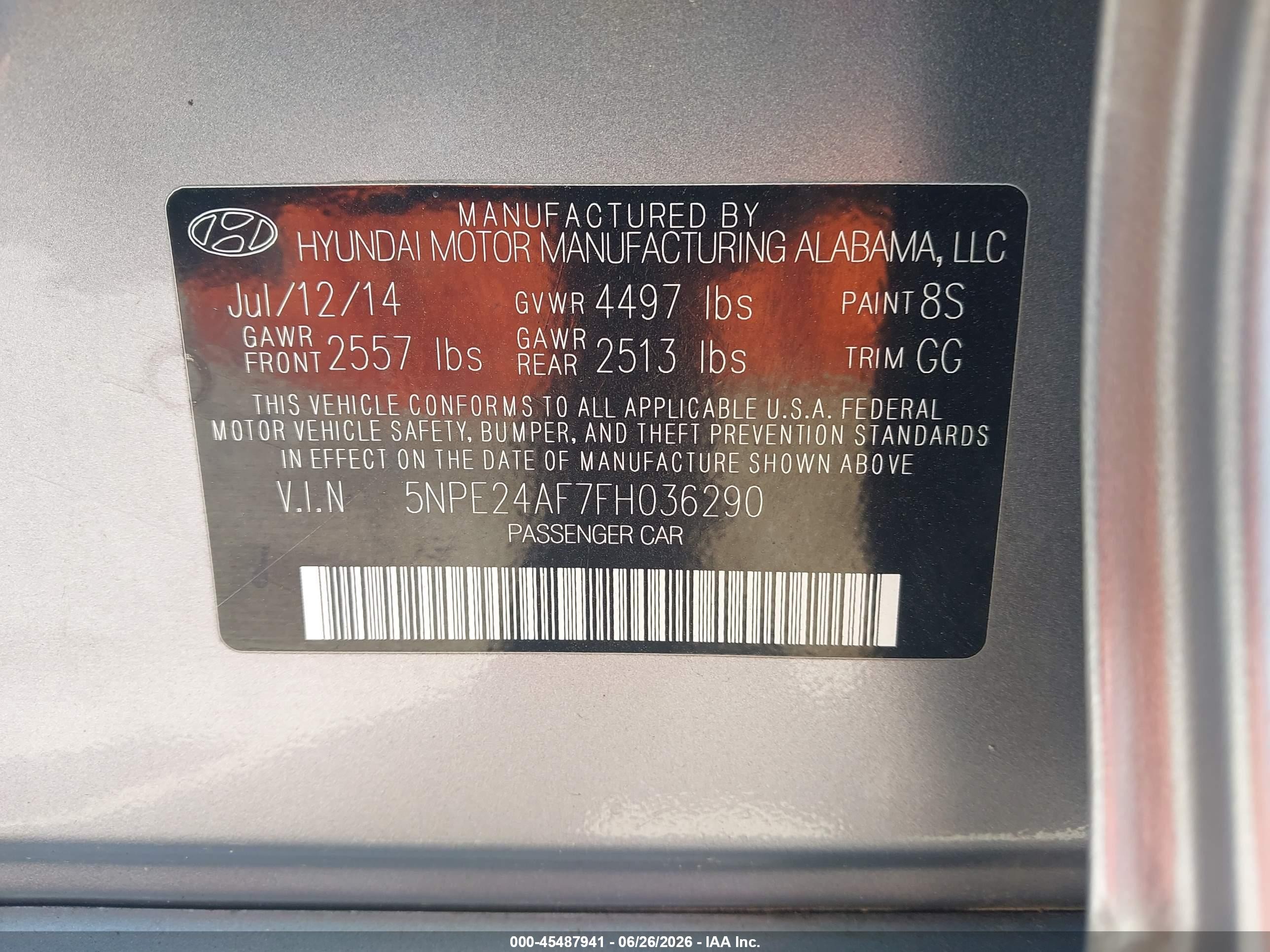 2015 Hyundai Sonata Se Gray vin: 5NPE24AF7FH036290