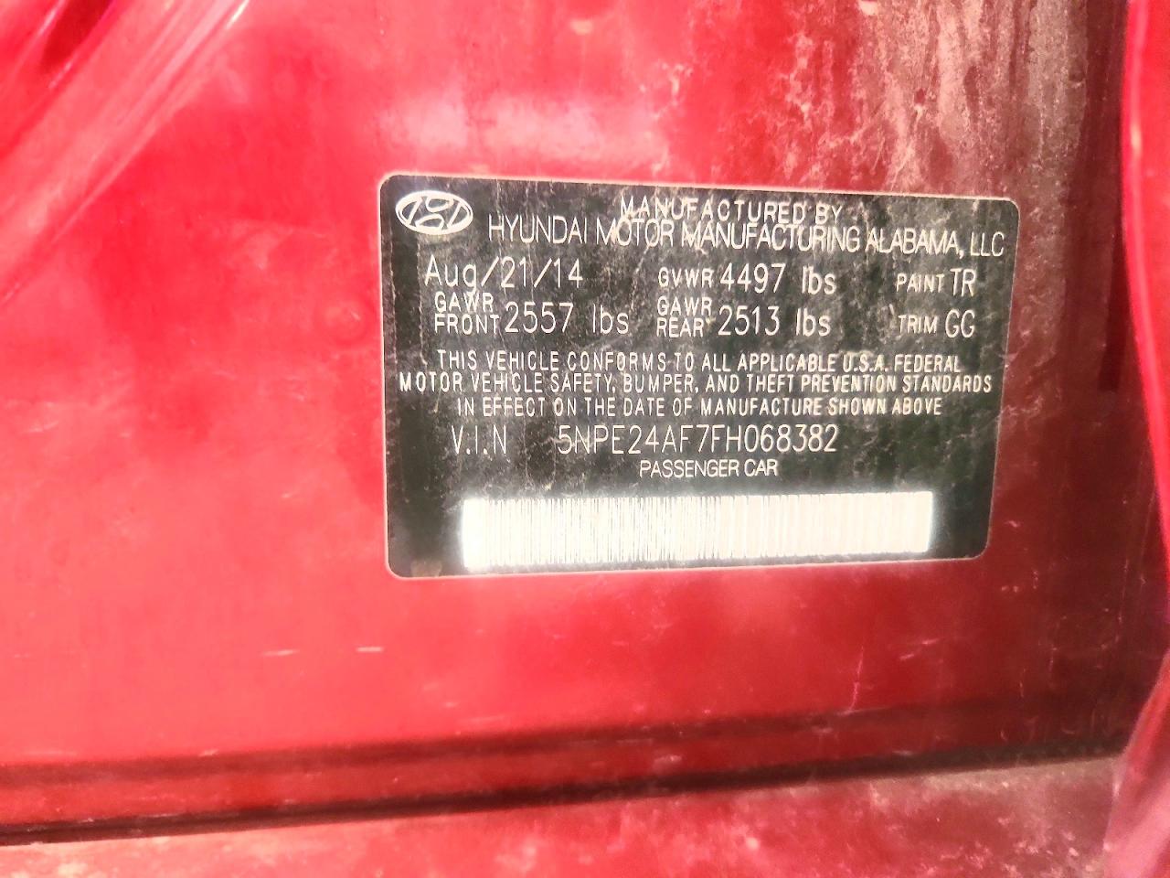 2015 Hyundai Sonata Se Burgundy vin: 5NPE24AF7FH068382