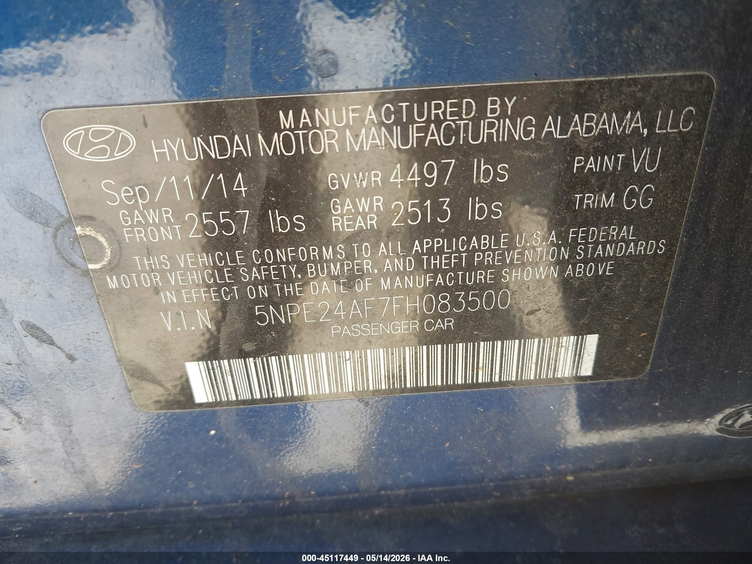 2015 Hyundai Sonata Se Blue vin: 5NPE24AF7FH083500