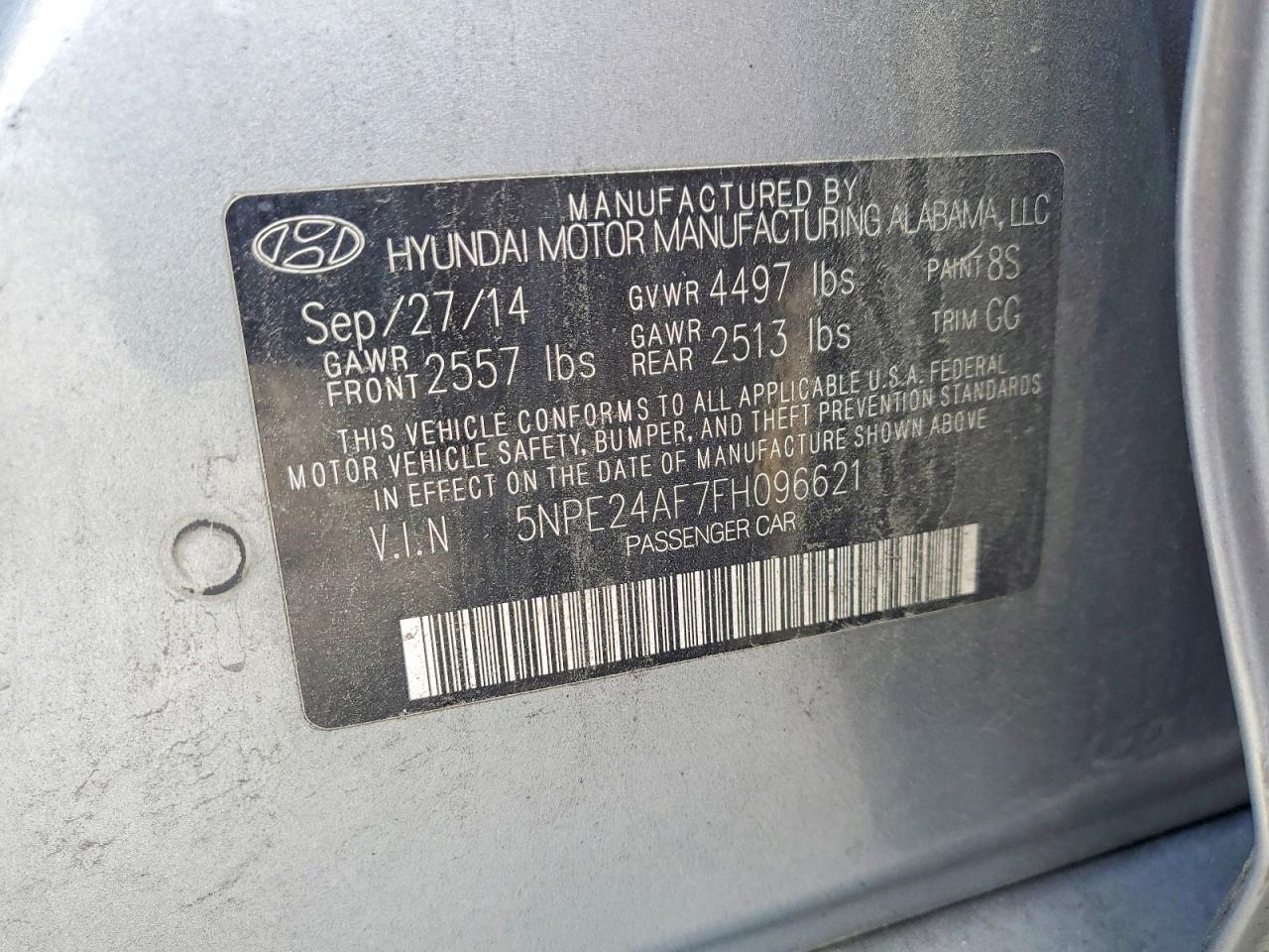 2015 Hyundai Sonata Se Gray vin: 5NPE24AF7FH096621