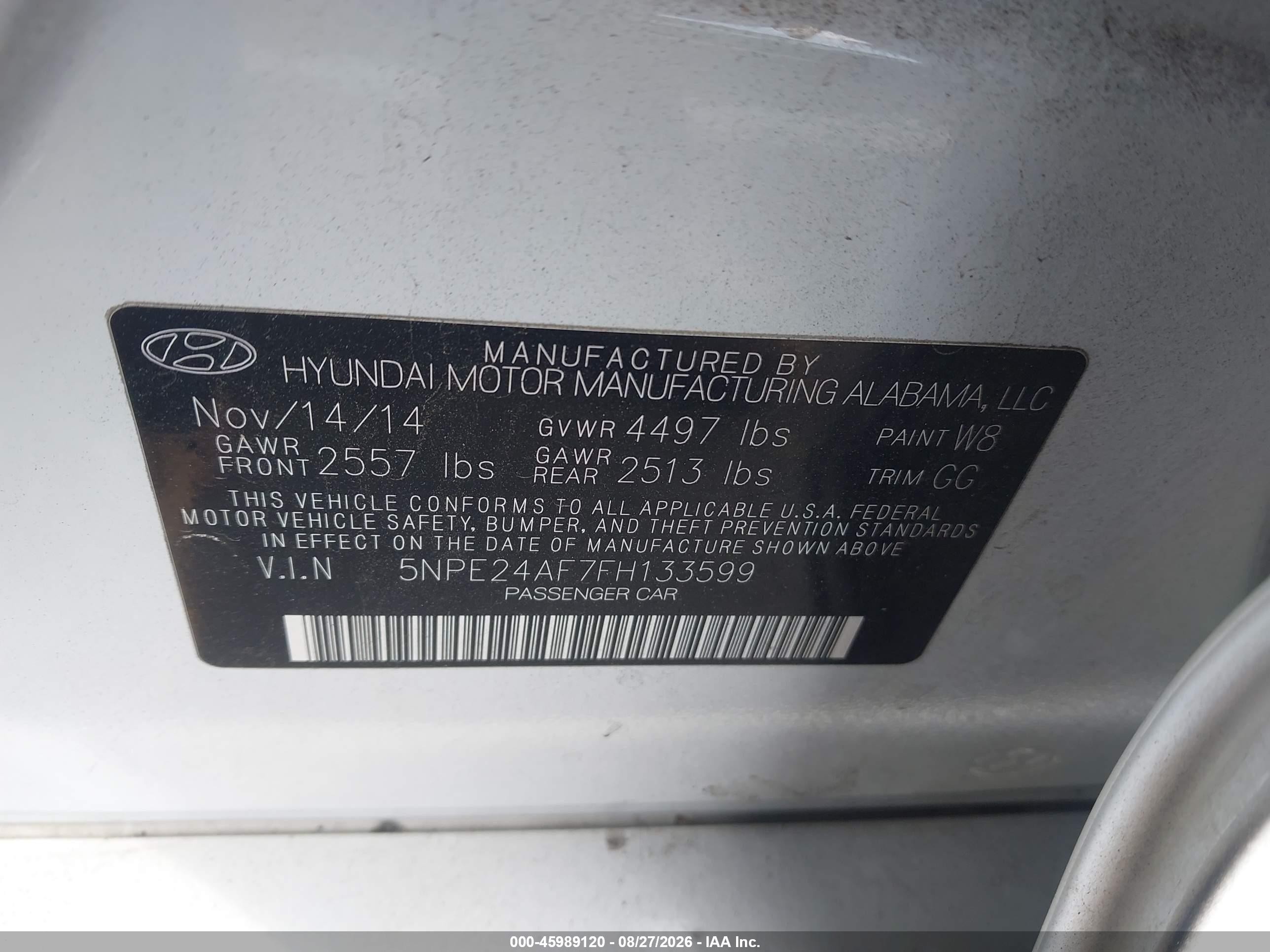 2015 Hyundai Sonata Se White vin: 5NPE24AF7FH133599