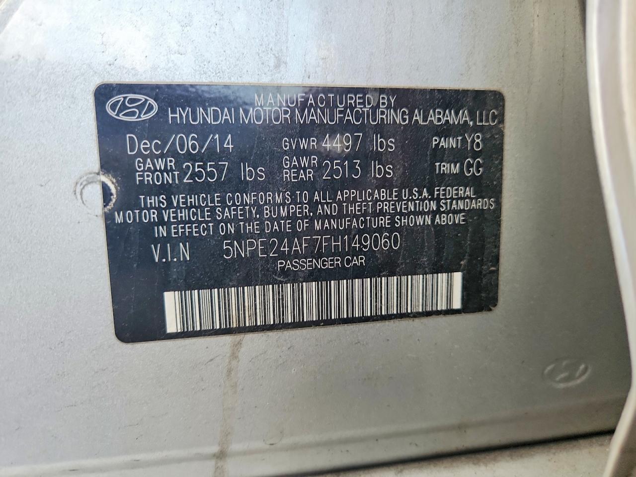 2015 Hyundai Sonata Se Silver vin: 5NPE24AF7FH149060