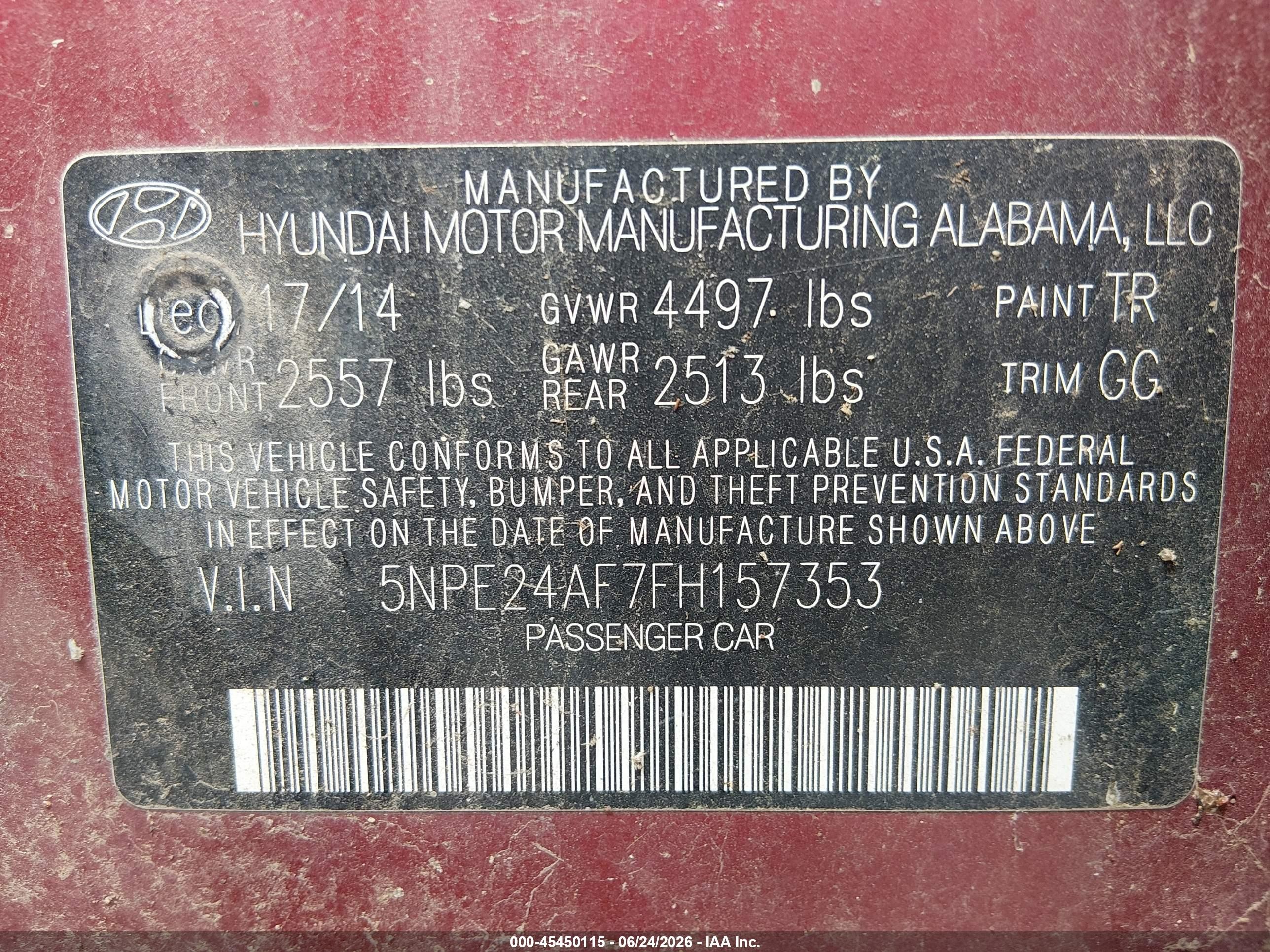 2015 Hyundai Sonata Se Red vin: 5NPE24AF7FH157353