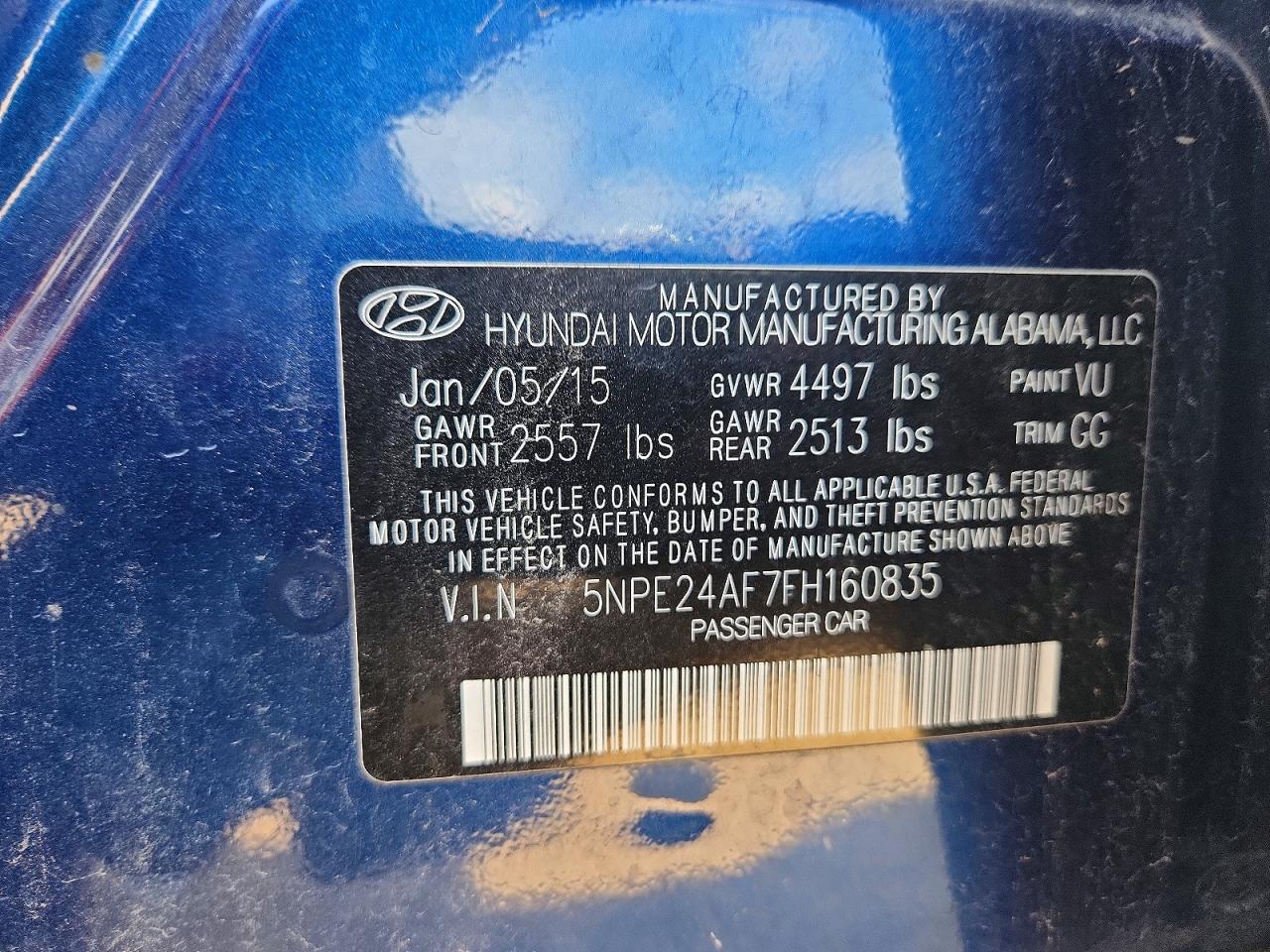 2015 Hyundai Sonata Se Blue vin: 5NPE24AF7FH160835