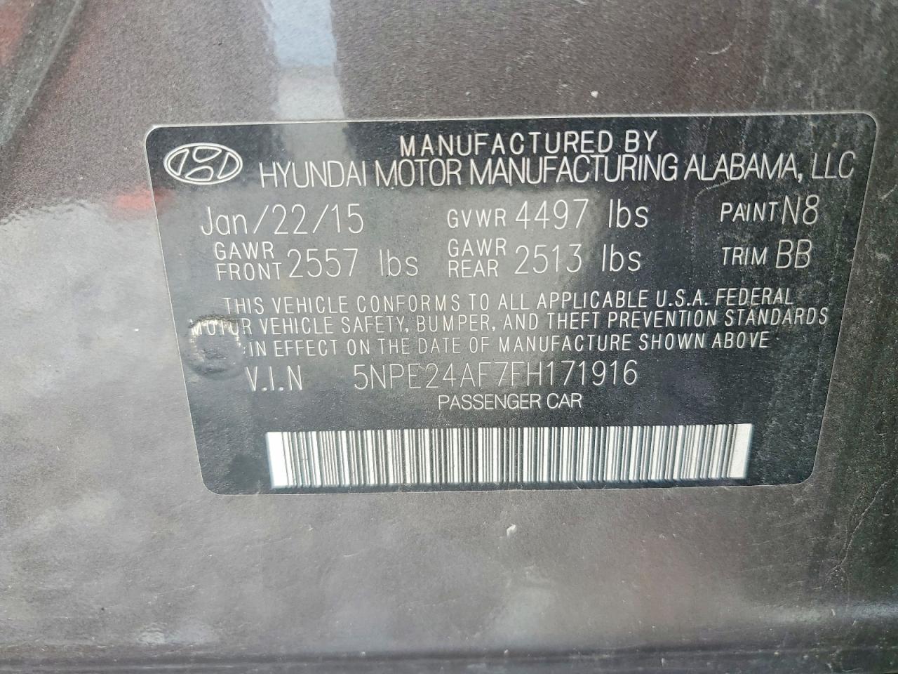 2015 Hyundai Sonata Se Charcoal vin: 5NPE24AF7FH171916