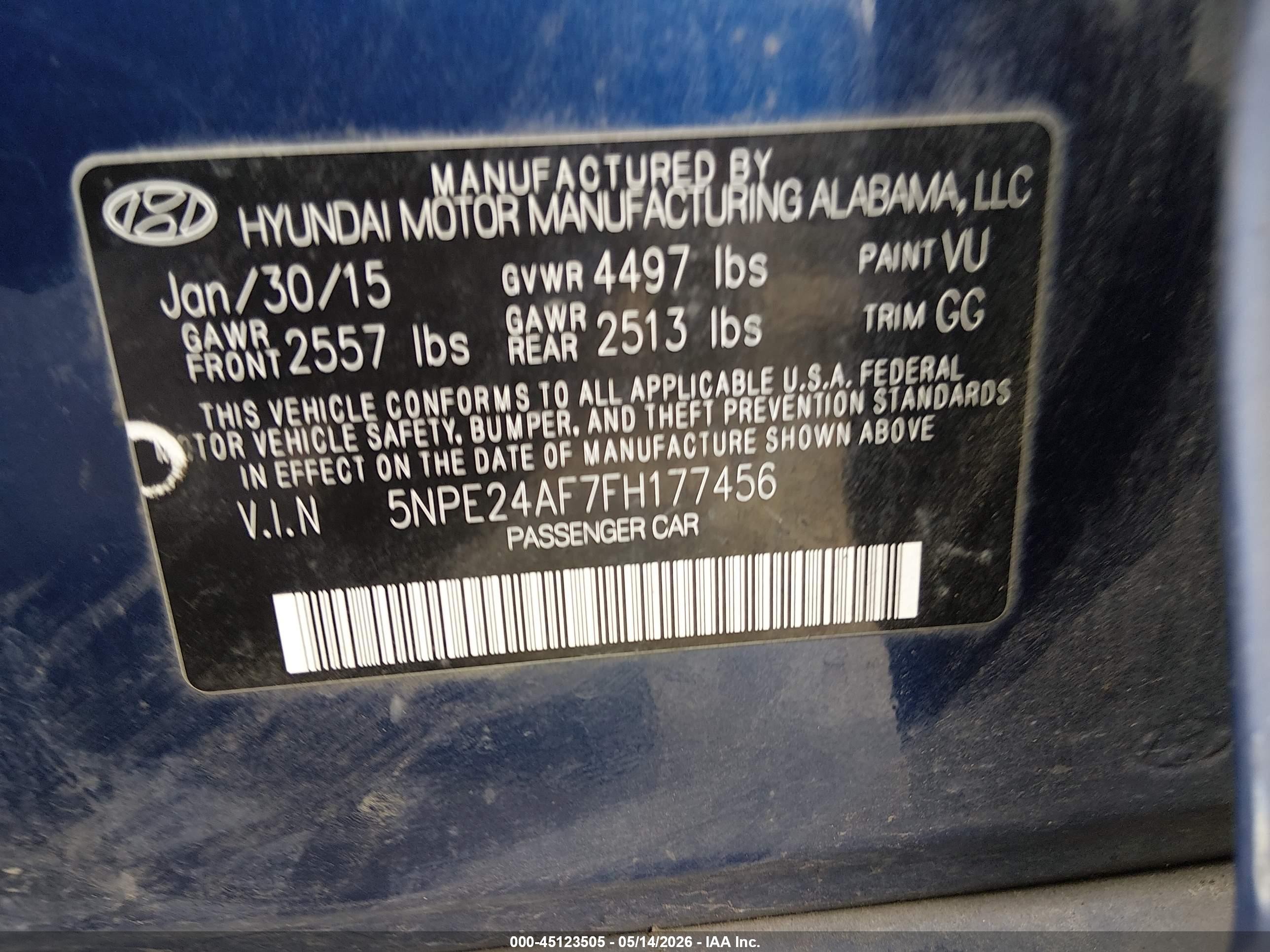 2015 Hyundai Sonata Se Blue vin: 5NPE24AF7FH177456