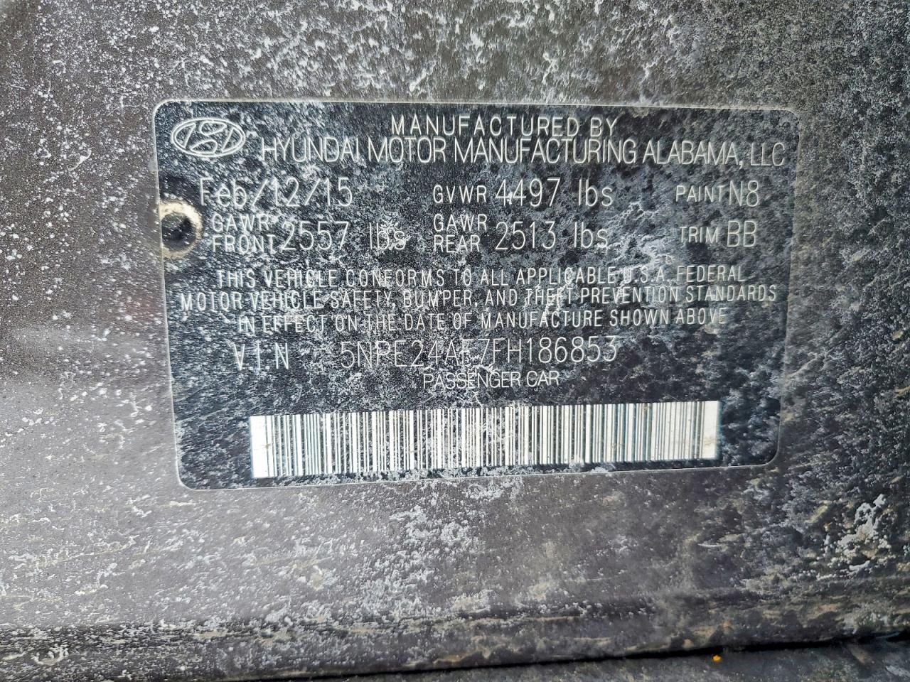 2015 Hyundai Sonata Se Charcoal vin: 5NPE24AF7FH186853