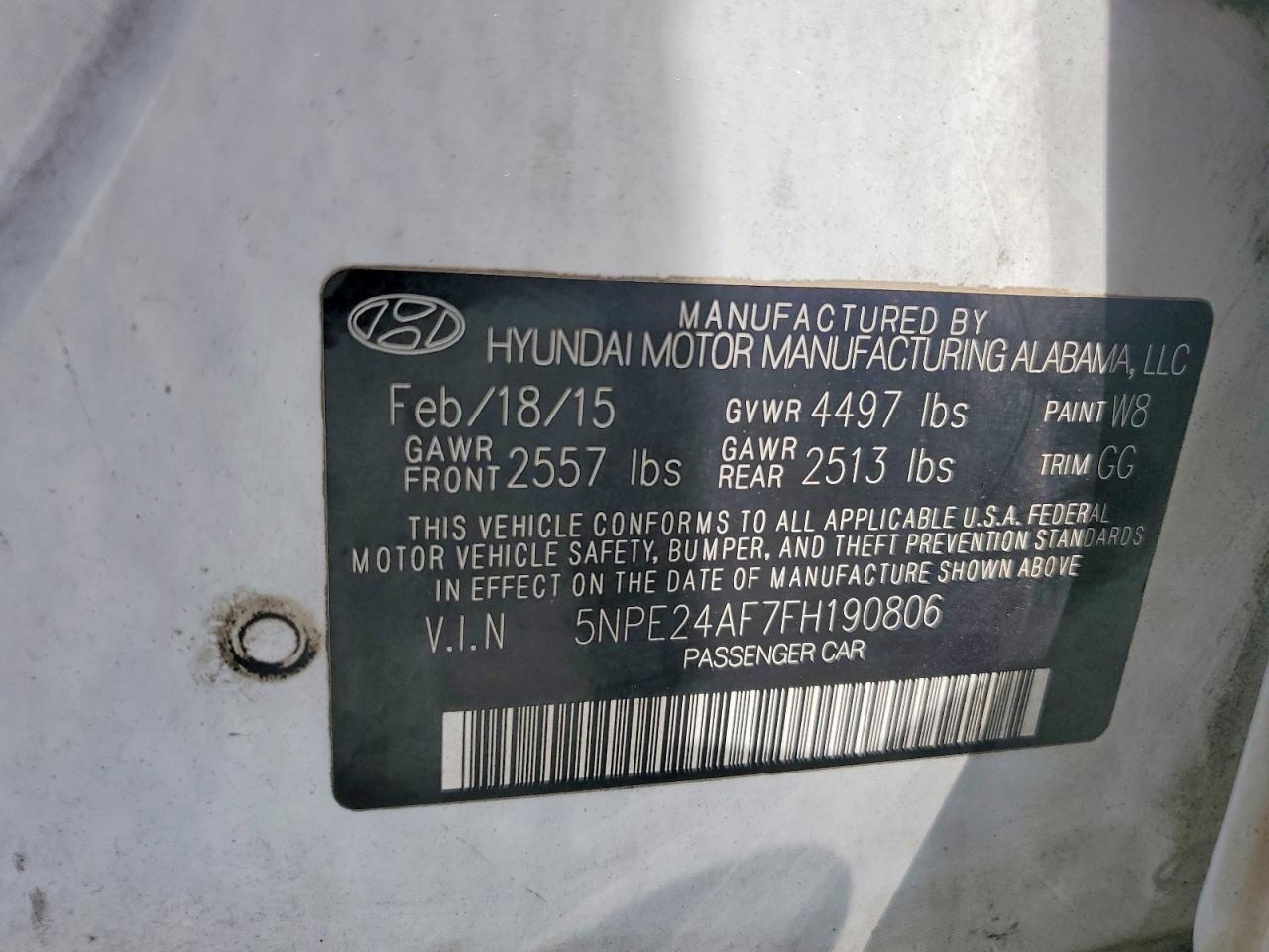 2015 Hyundai Sonata Se White vin: 5NPE24AF7FH190806