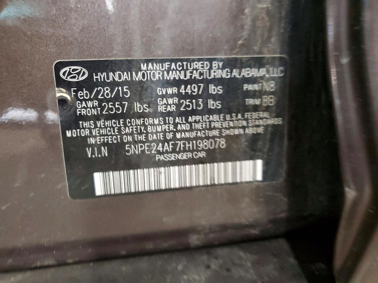2015 Hyundai Sonata Se Gray vin: 5NPE24AF7FH198078