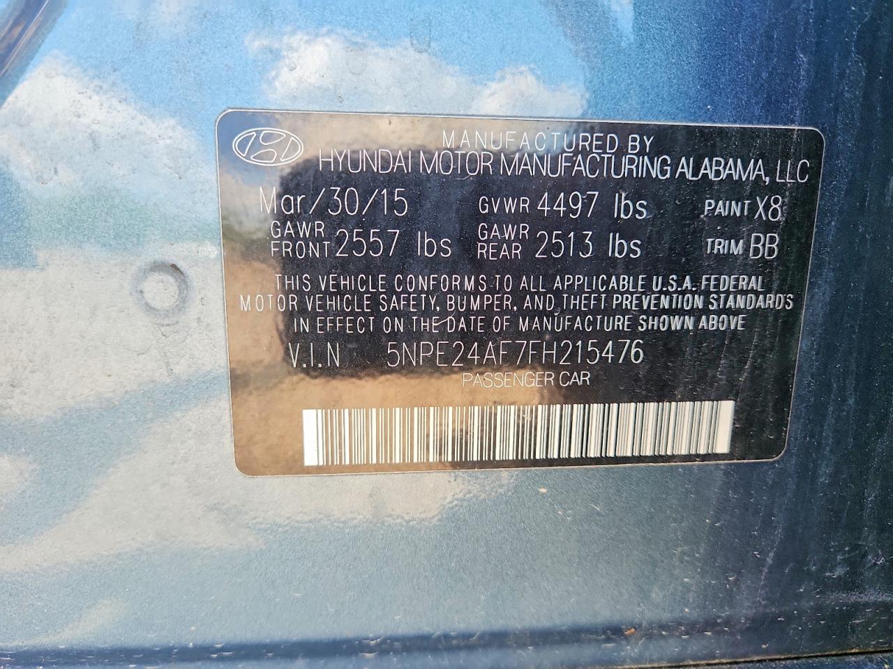 2015 Hyundai Sonata Se Blue vin: 5NPE24AF7FH215476