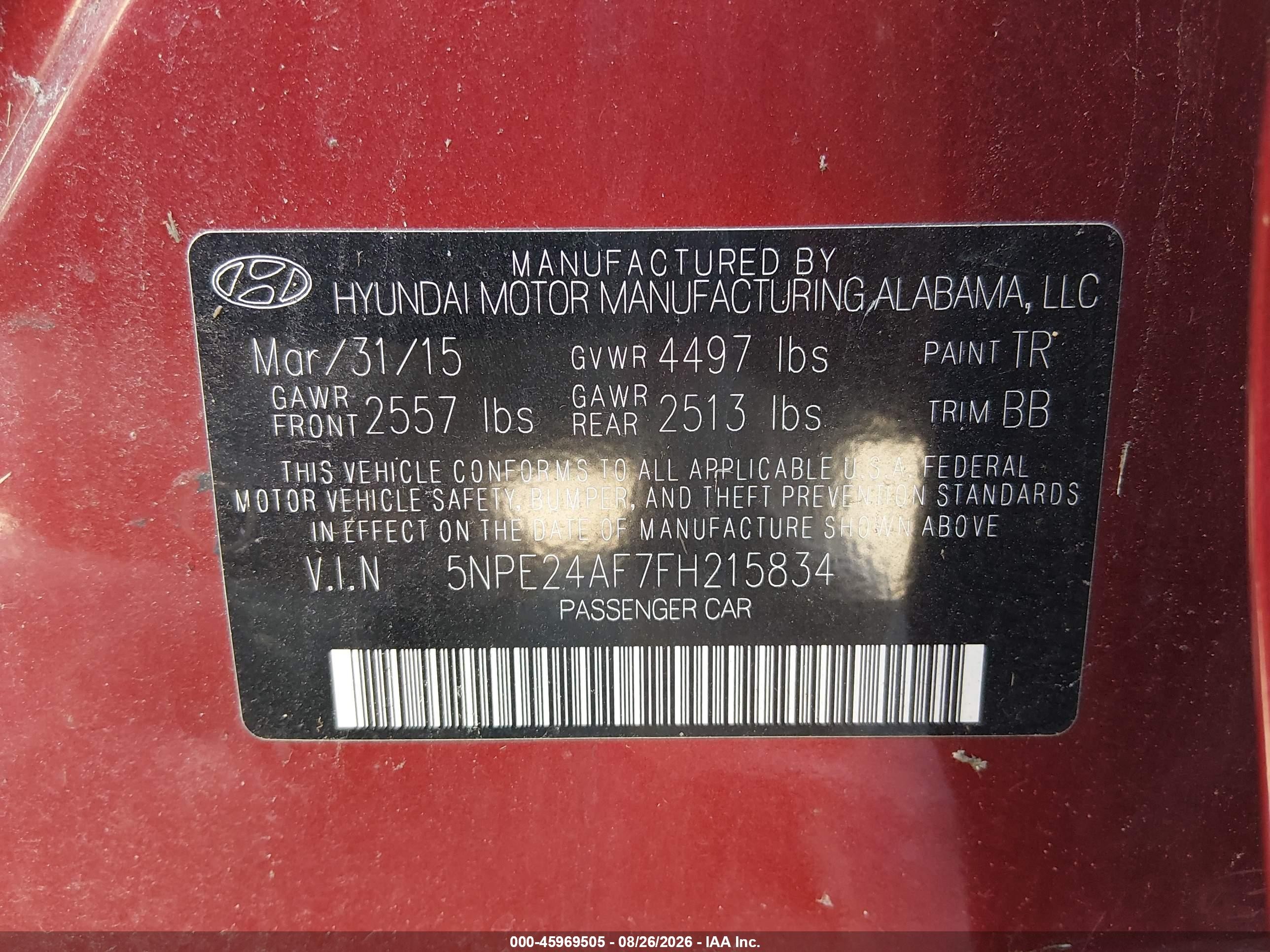 2015 Hyundai Sonata Se Red vin: 5NPE24AF7FH215834