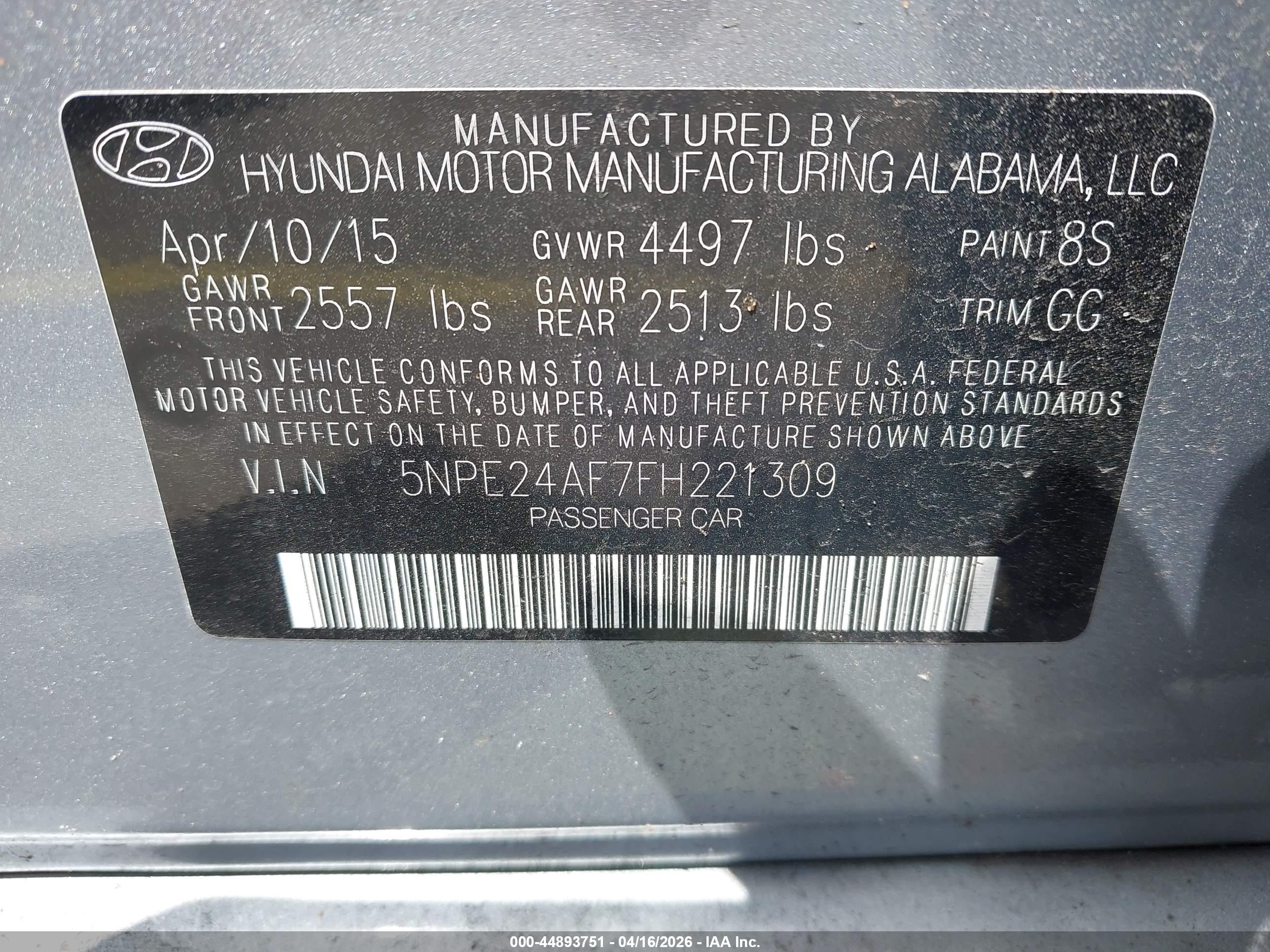 2015 Hyundai Sonata Se Silver vin: 5NPE24AF7FH221309