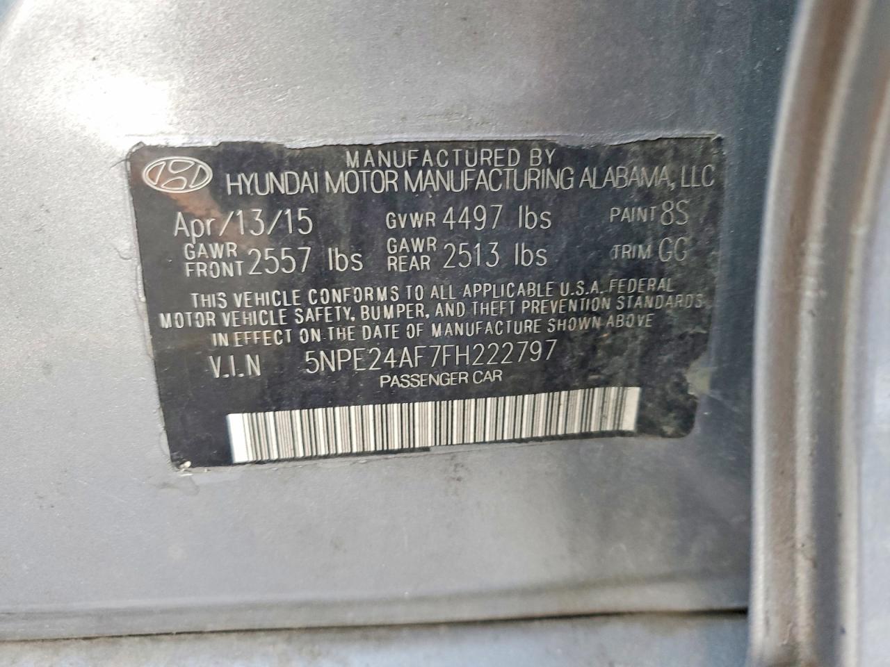 2015 Hyundai Sonata Se Silver vin: 5NPE24AF7FH222797