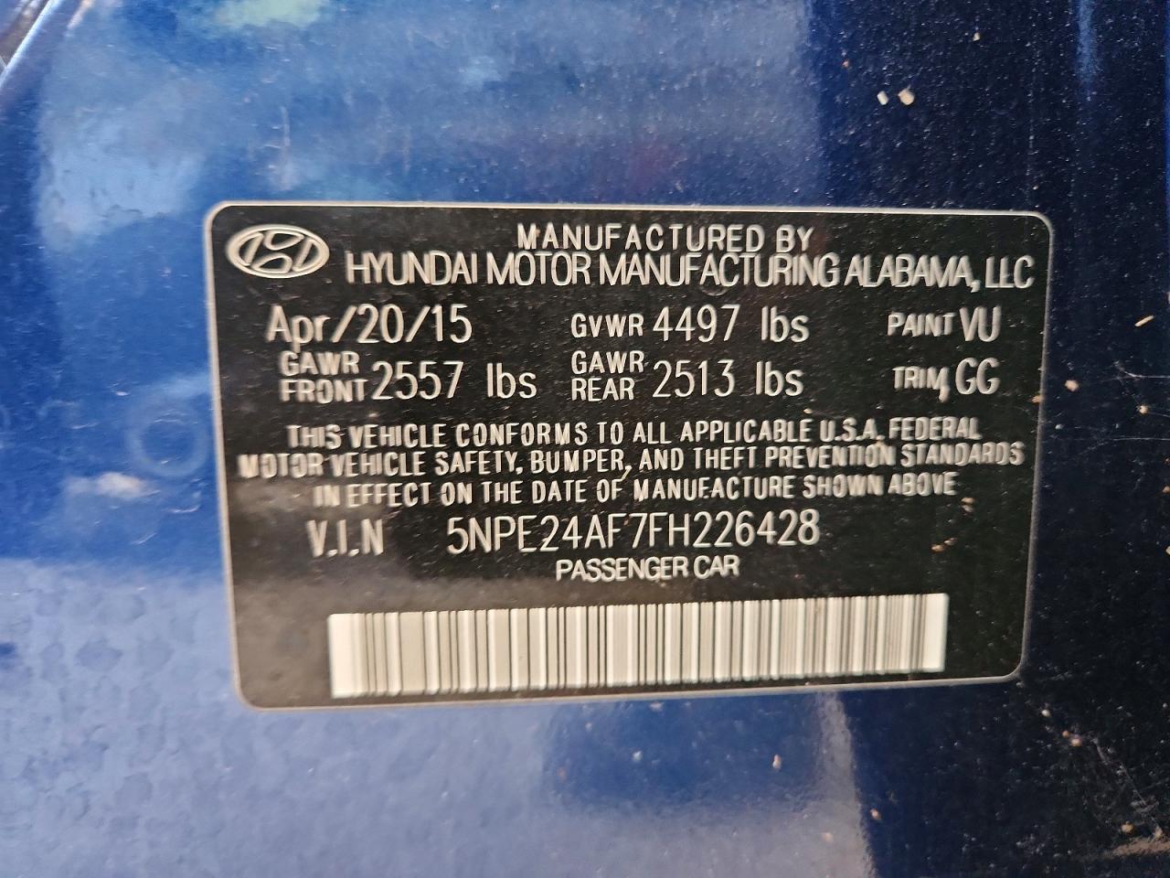 2015 Hyundai Sonata Se Blue vin: 5NPE24AF7FH226428