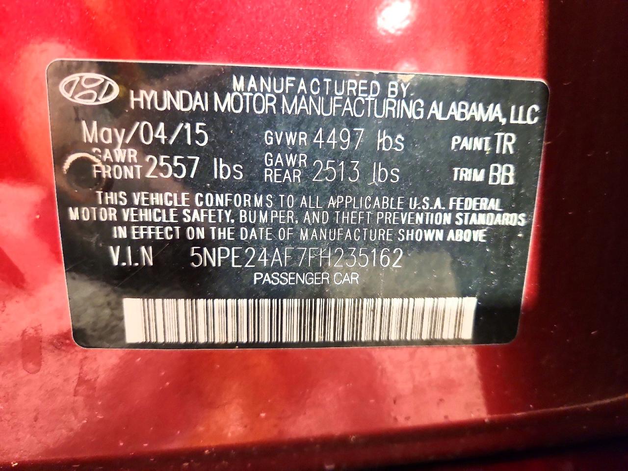 2015 Hyundai Sonata Se Red vin: 5NPE24AF7FH235162