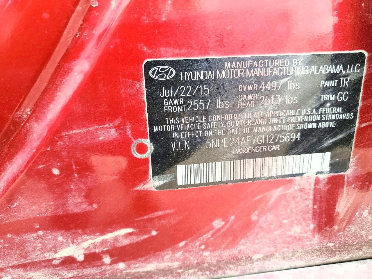 2016 Hyundai Sonata Se Burgundy vin: 5NPE24AF7GH275694