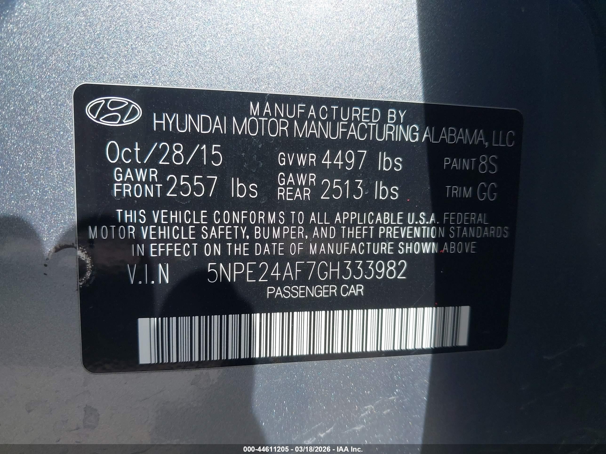 2016 Hyundai Sonata Se Gray vin: 5NPE24AF7GH333982