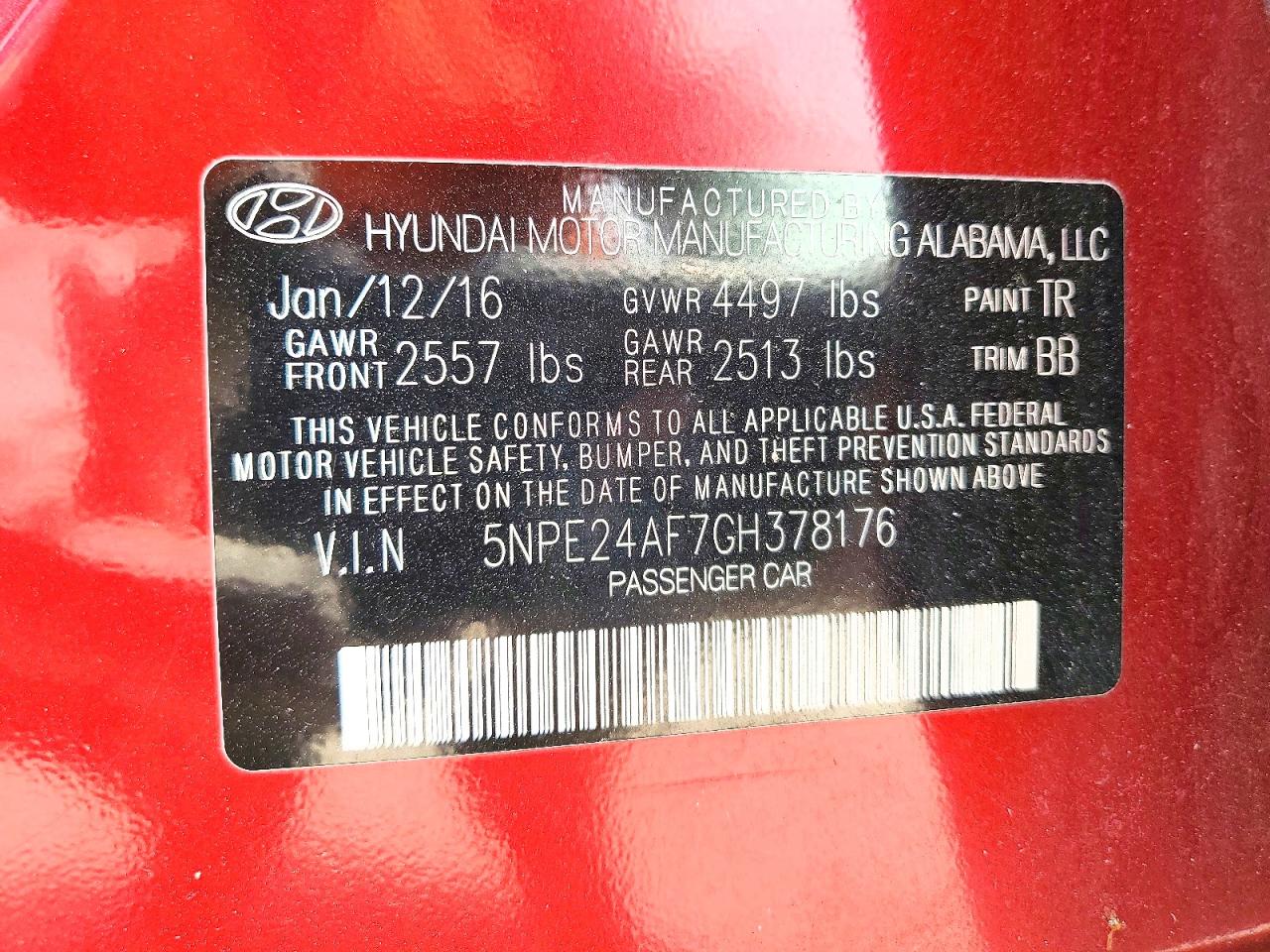 2016 Hyundai Sonata Se Red vin: 5NPE24AF7GH378176