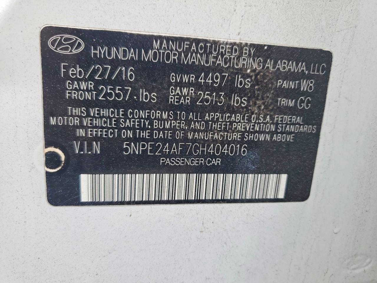 2016 Hyundai Sonata Se White vin: 5NPE24AF7GH404016