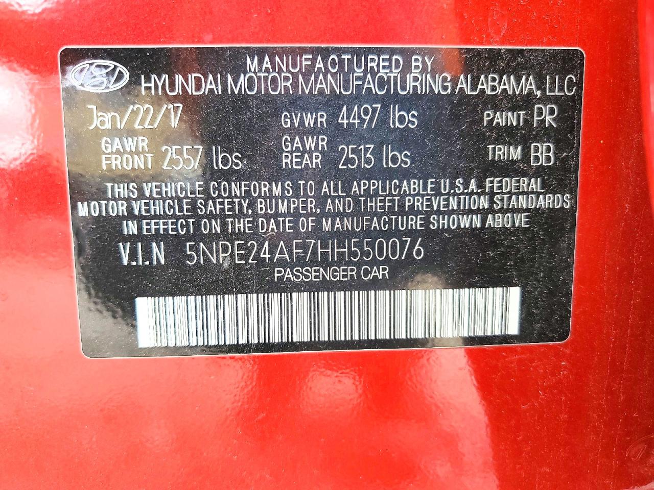 2017 Hyundai Sonata Se Red vin: 5NPE24AF7HH550076