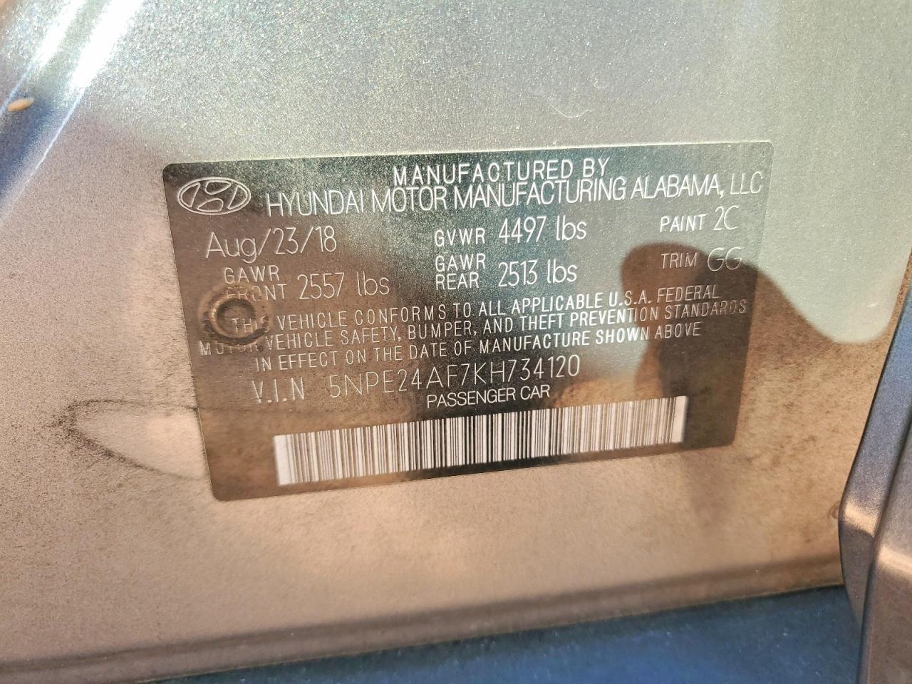 2019 Hyundai Sonata Se Gray vin: 5NPE24AF7KH734120
