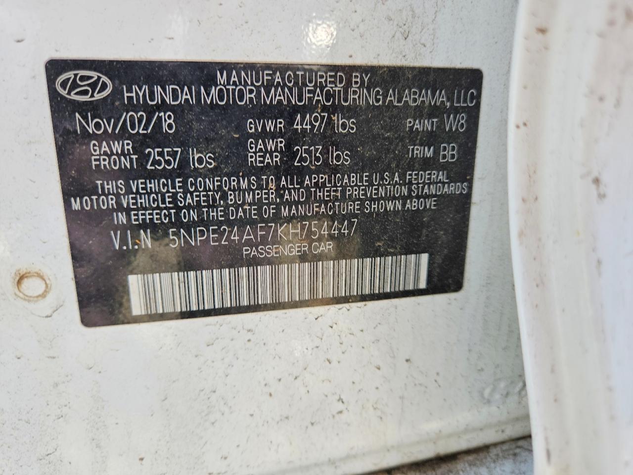 2019 Hyundai Sonata Se White vin: 5NPE24AF7KH754447