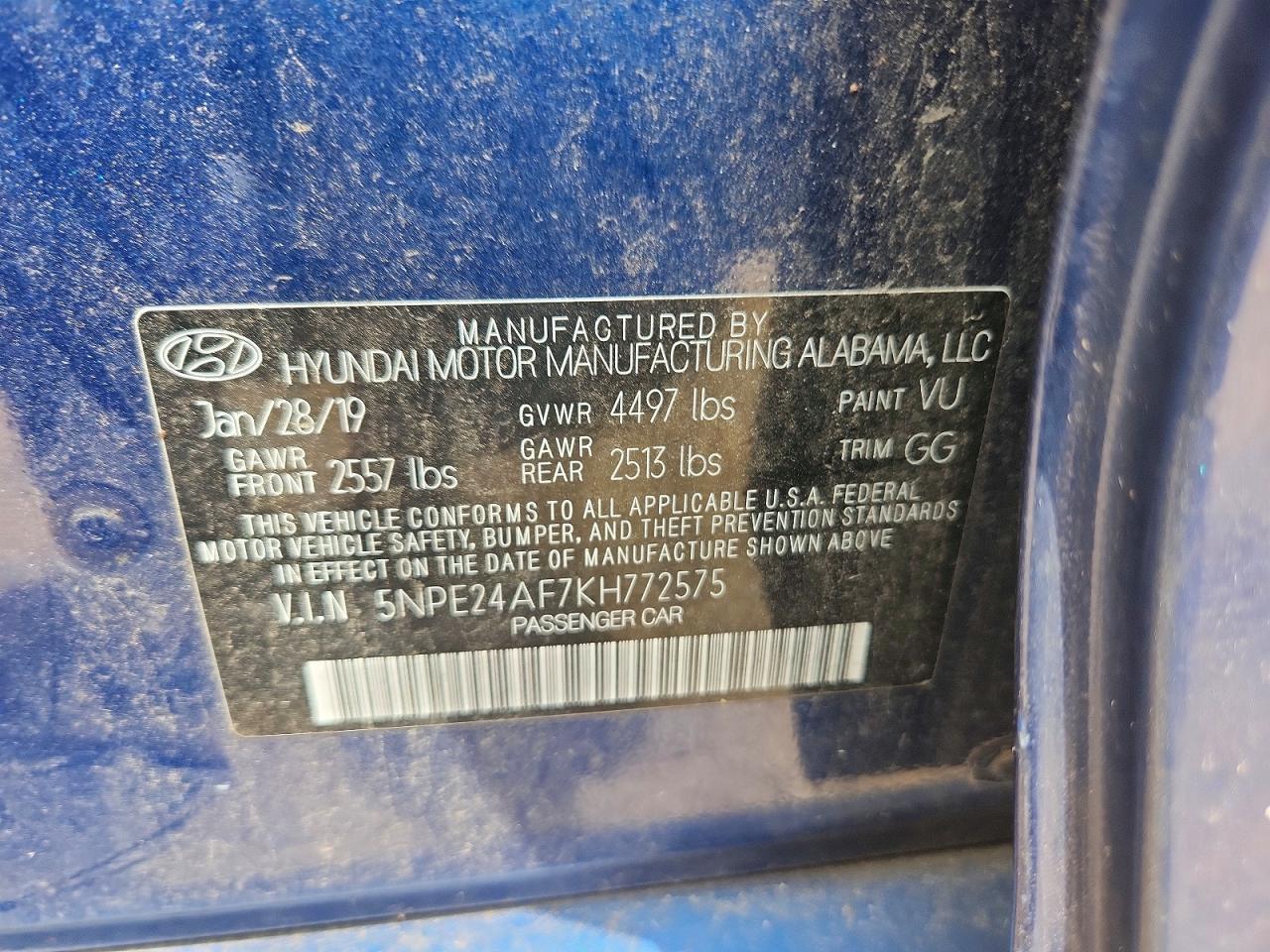 2019 Hyundai Sonata Blue vin: 5NPE24AF7KH772575