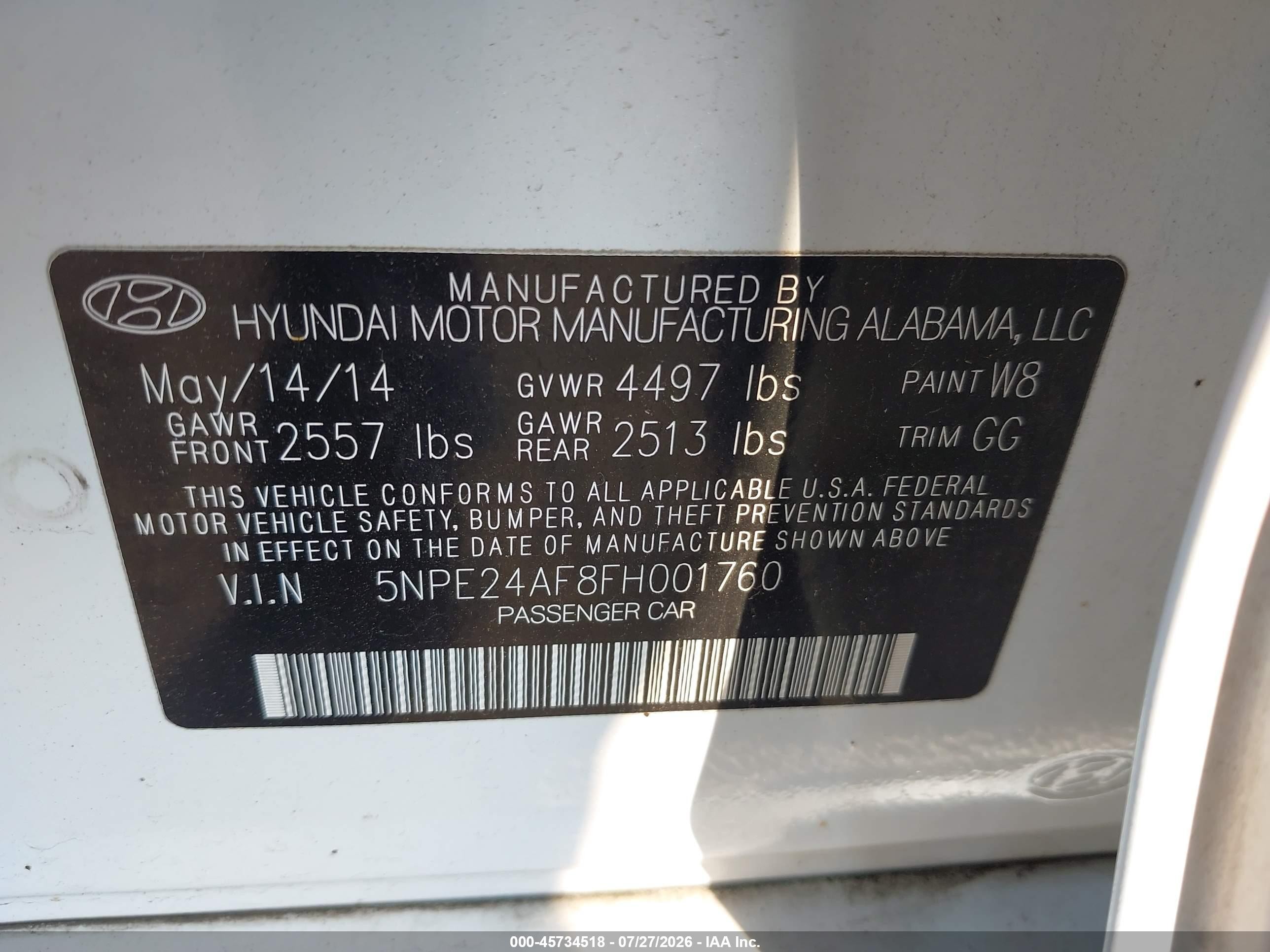 2015 Hyundai Sonata Se White vin: 5NPE24AF8FH001760