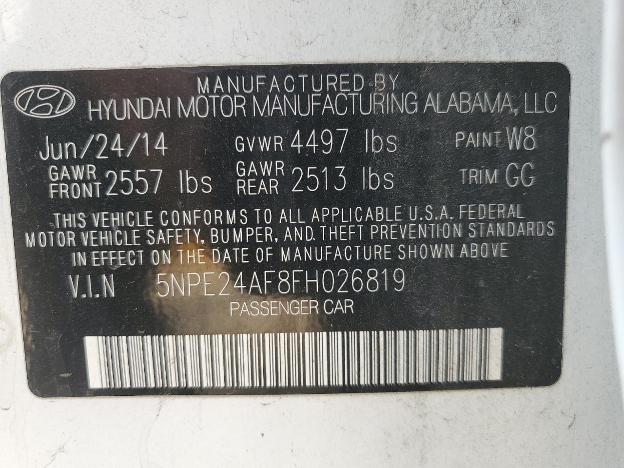 2015 Hyundai Sonata Se White vin: 5NPE24AF8FH026819