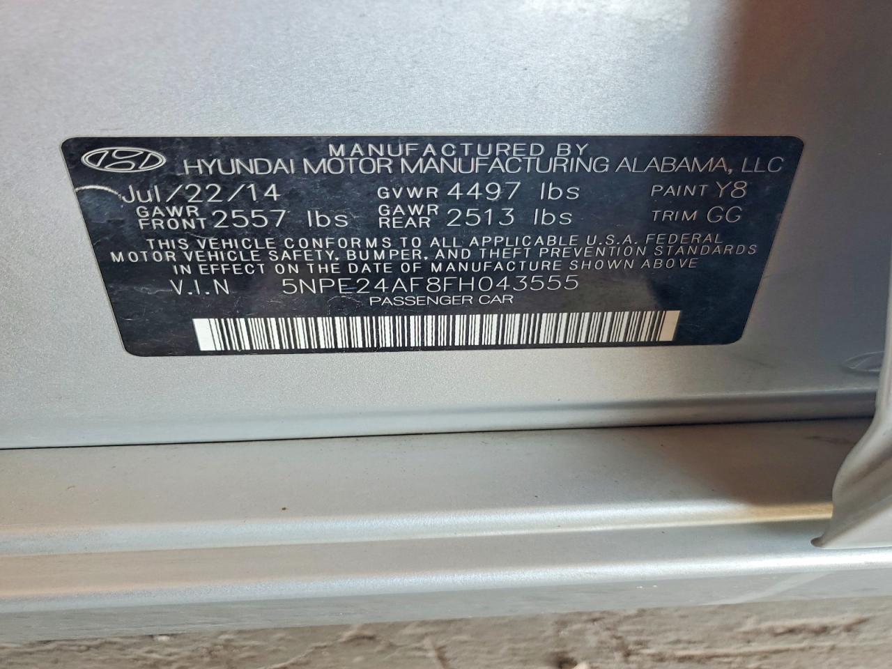 2015 Hyundai Sonata Se Silver vin: 5NPE24AF8FH043555