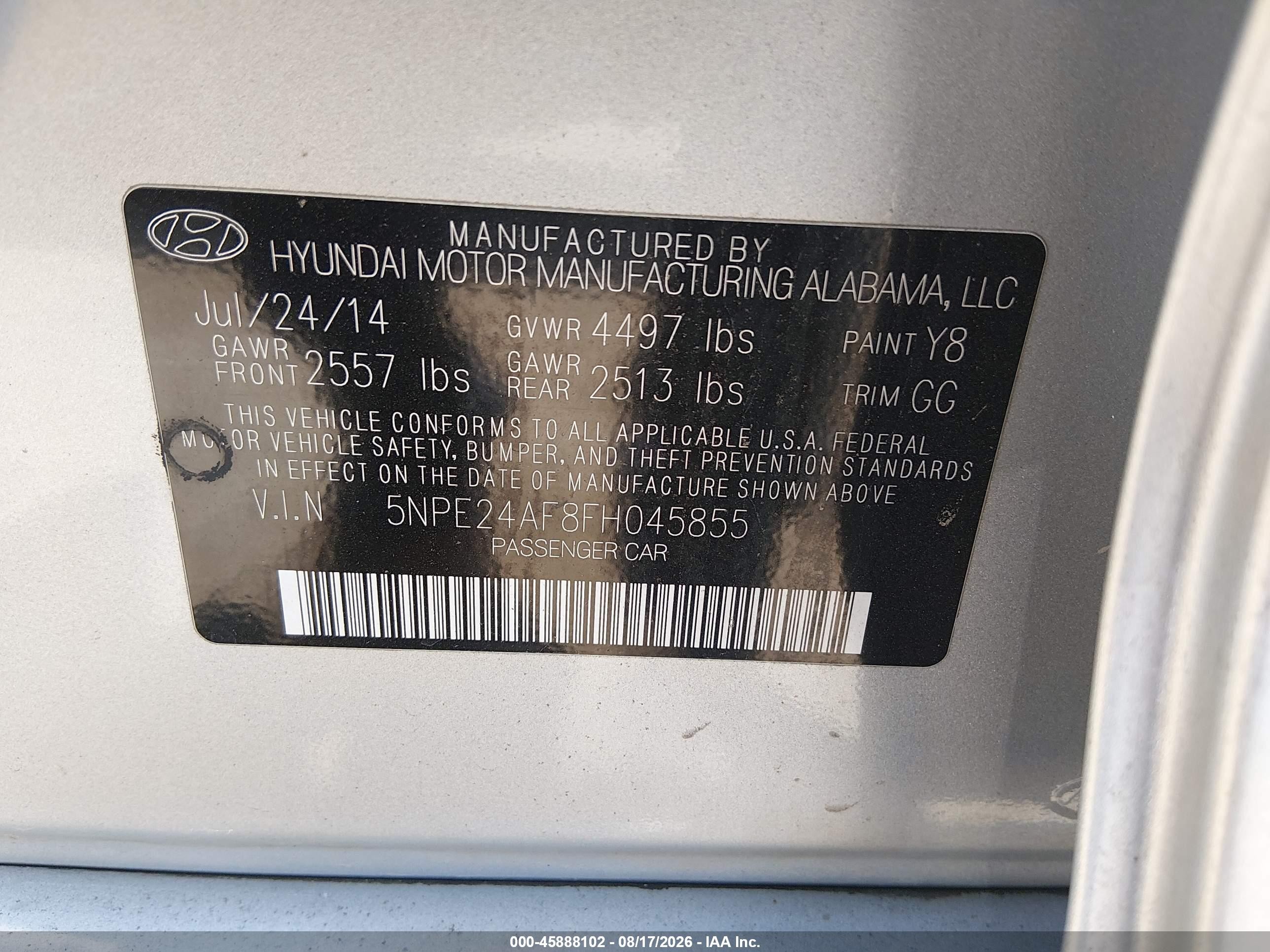 2015 Hyundai Sonata Se Silver vin: 5NPE24AF8FH045855