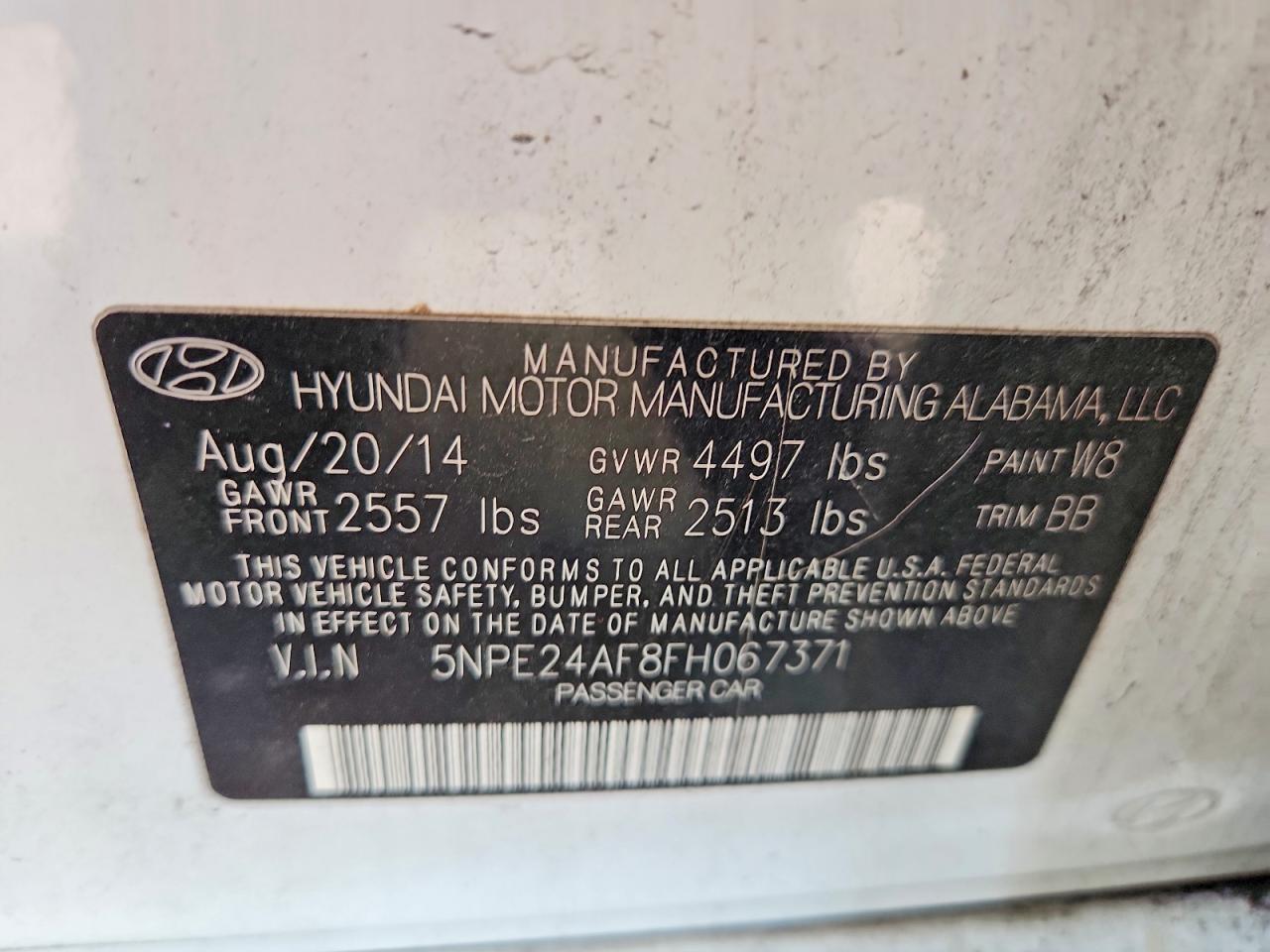 2015 Hyundai Sonata Se White vin: 5NPE24AF8FH067371