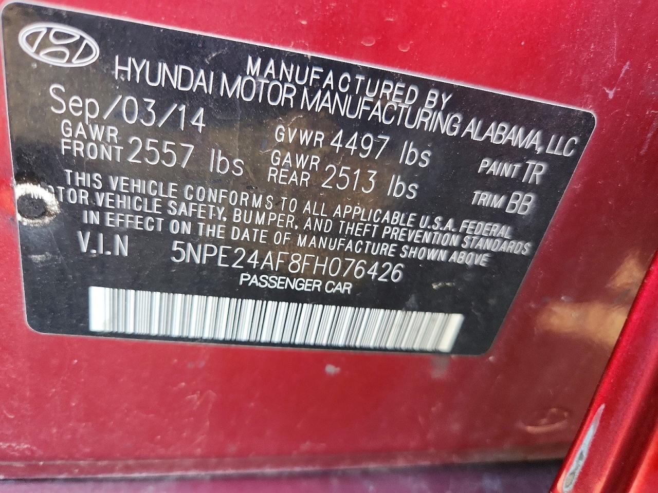 2015 Hyundai Sonata Se Red vin: 5NPE24AF8FH076426