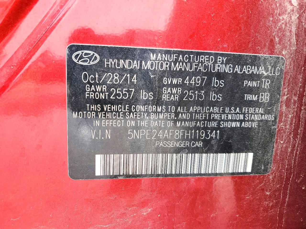 2015 Hyundai Sonata Se Red vin: 5NPE24AF8FH119341