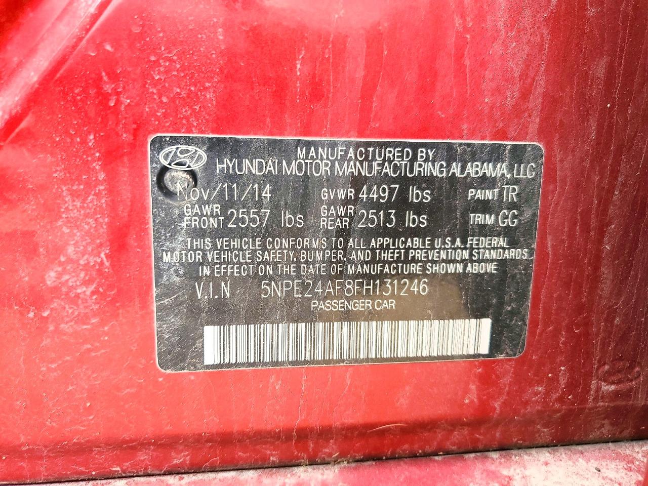 2015 Hyundai Sonata Se Red vin: 5NPE24AF8FH131246