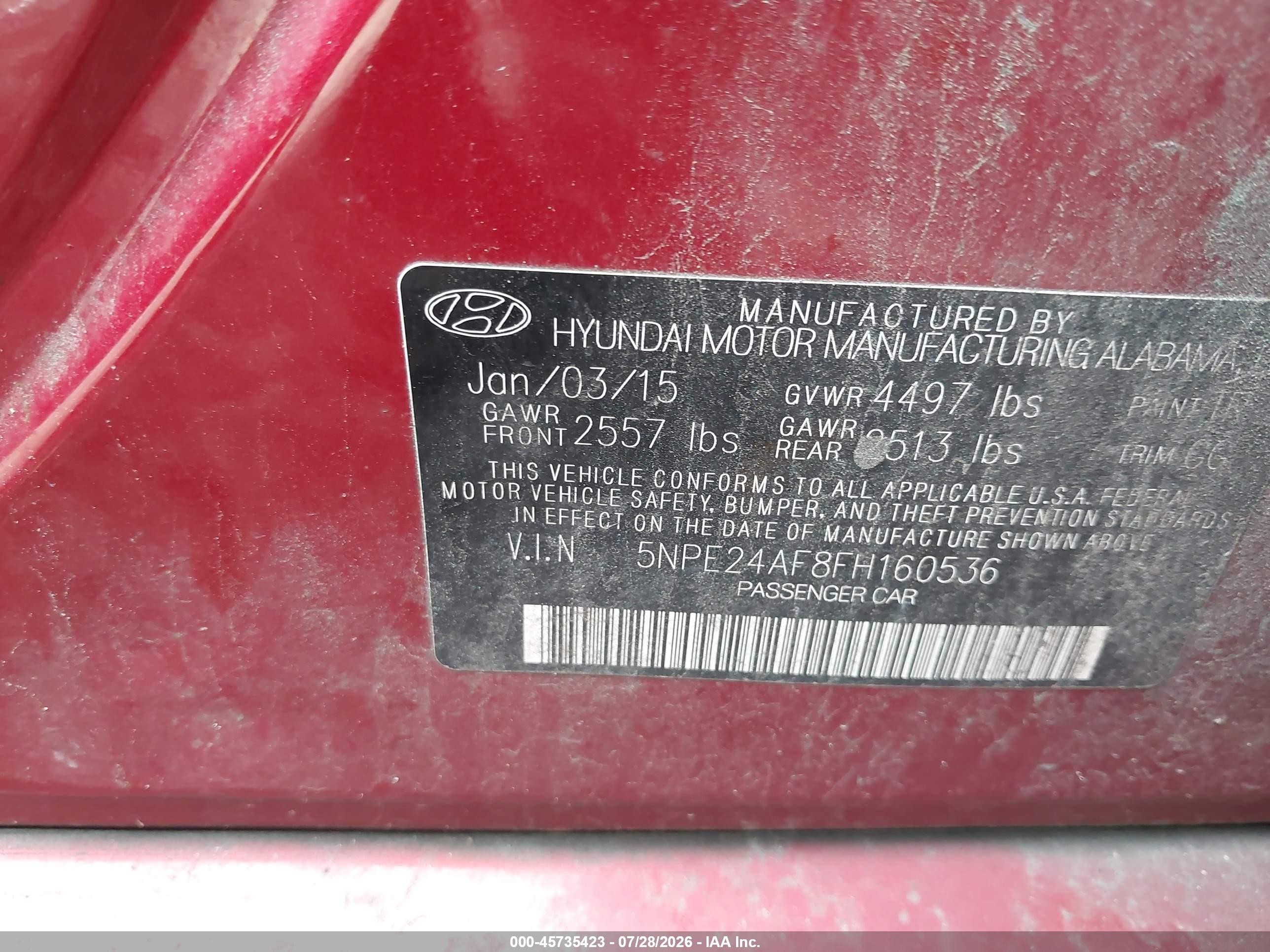 2015 Hyundai Sonata Se Red vin: 5NPE24AF8FH160536
