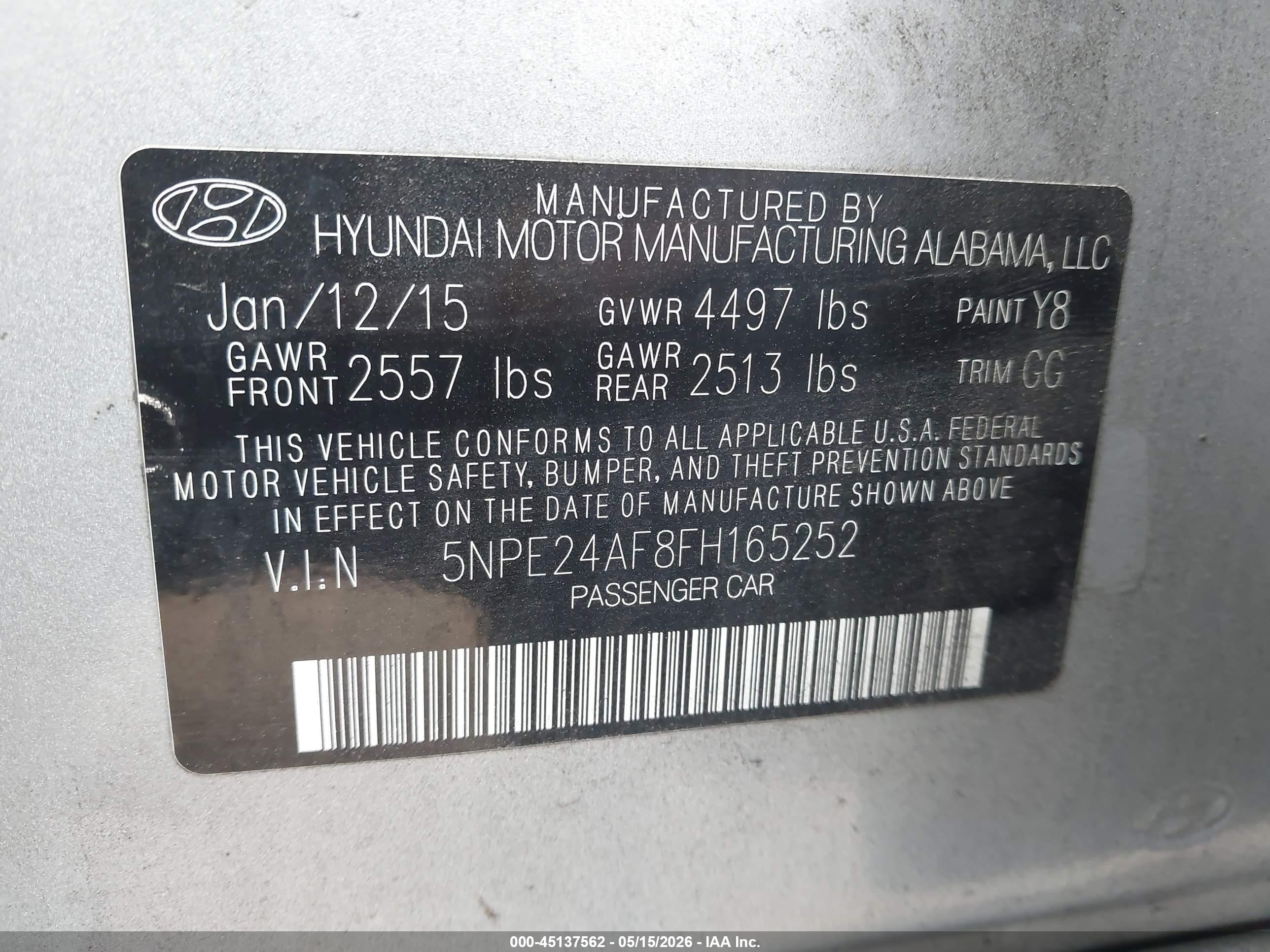 2015 Hyundai Sonata Se Silver vin: 5NPE24AF8FH165252