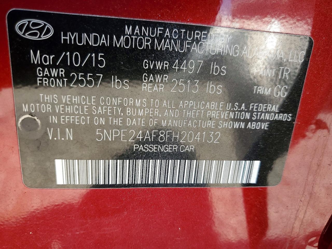 2015 Hyundai Sonata Se Red vin: 5NPE24AF8FH204132