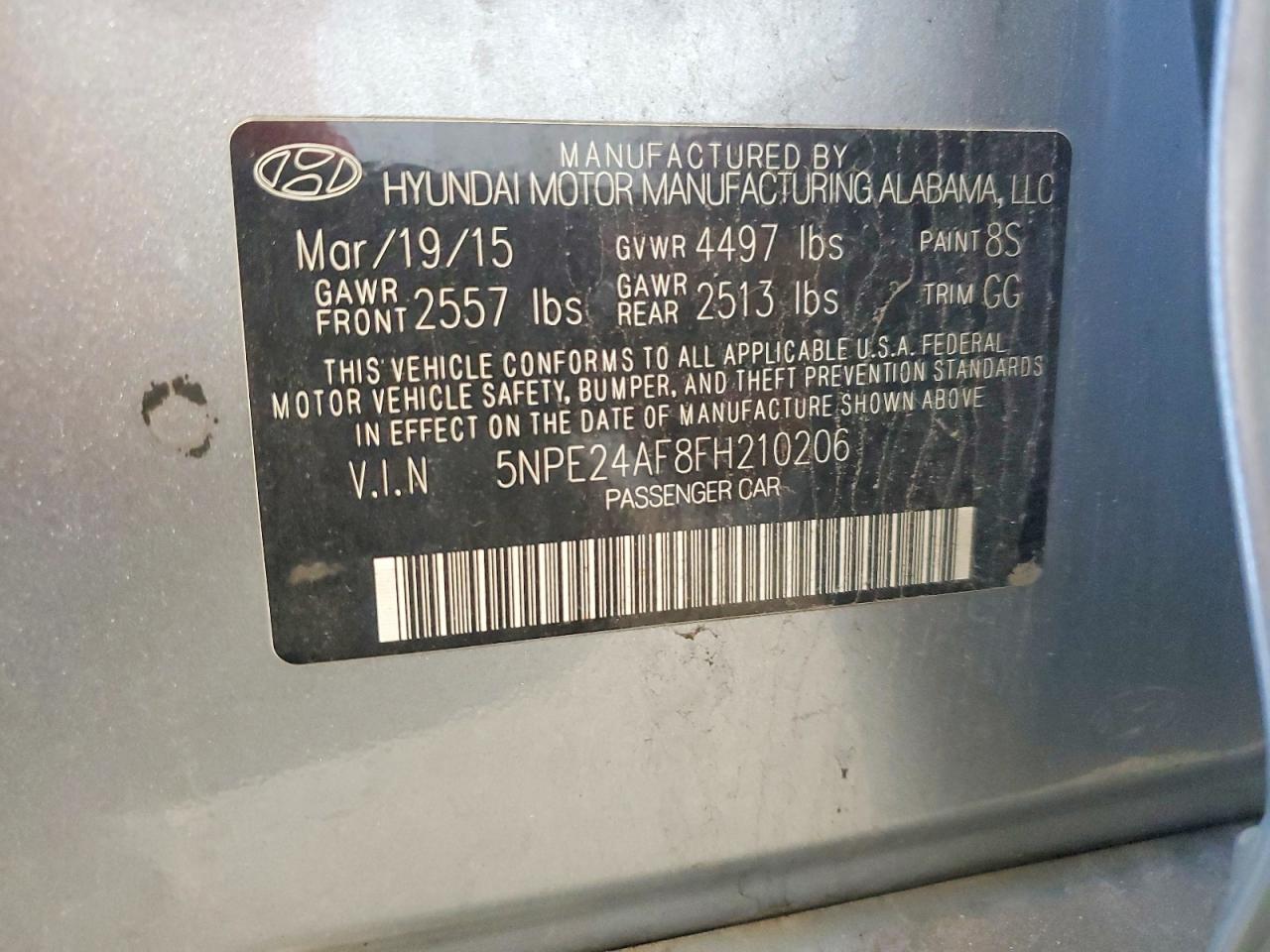 2015 Hyundai Sonata Se Silver vin: 5NPE24AF8FH210206