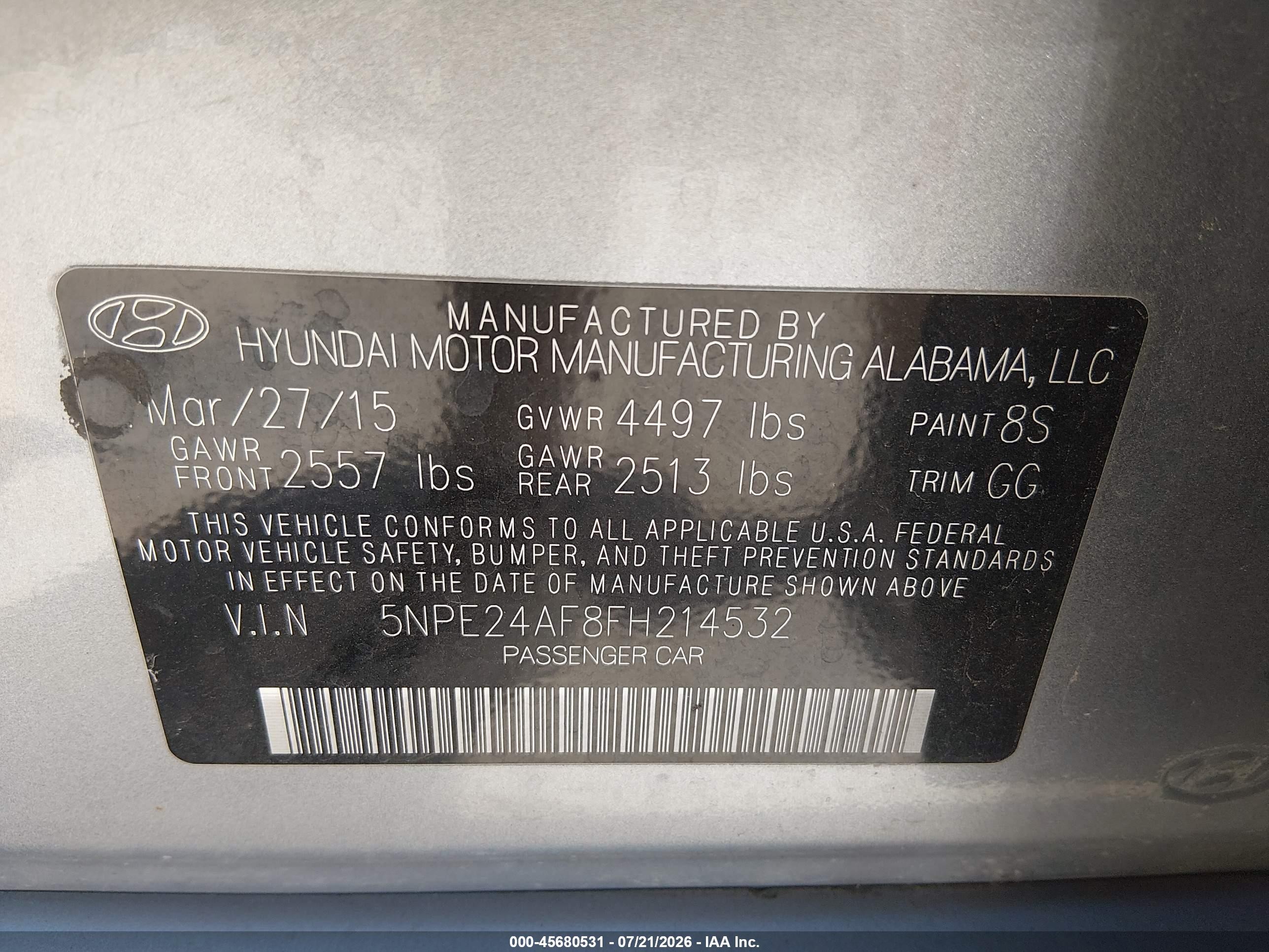 2015 Hyundai Sonata Se Silver vin: 5NPE24AF8FH214532