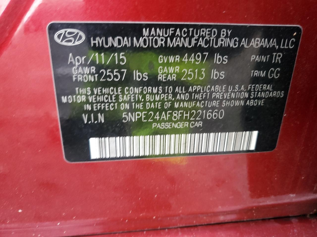 2015 Hyundai Sonata Se Red vin: 5NPE24AF8FH221660