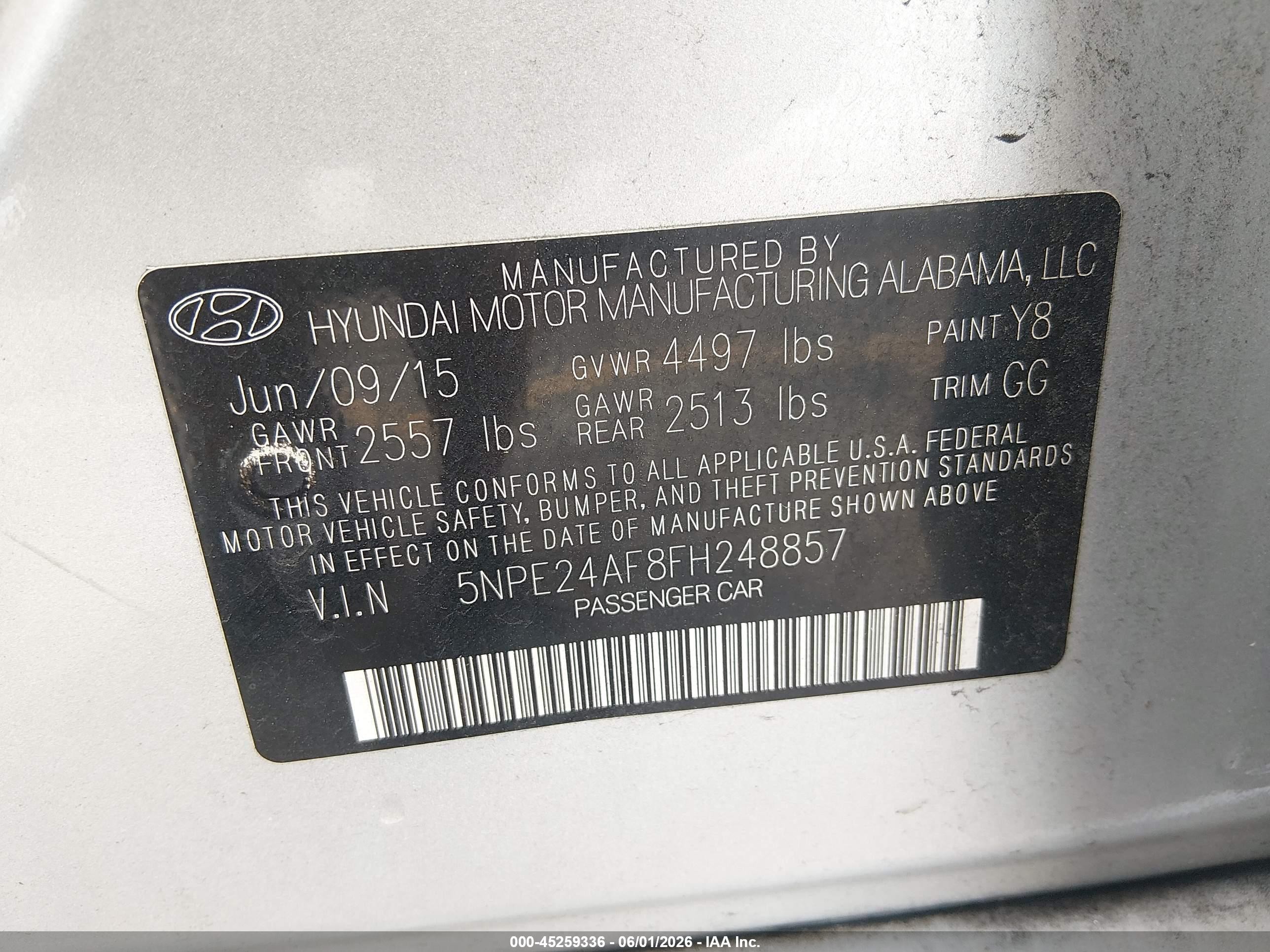 2015 Hyundai Sonata Se Silver vin: 5NPE24AF8FH248857
