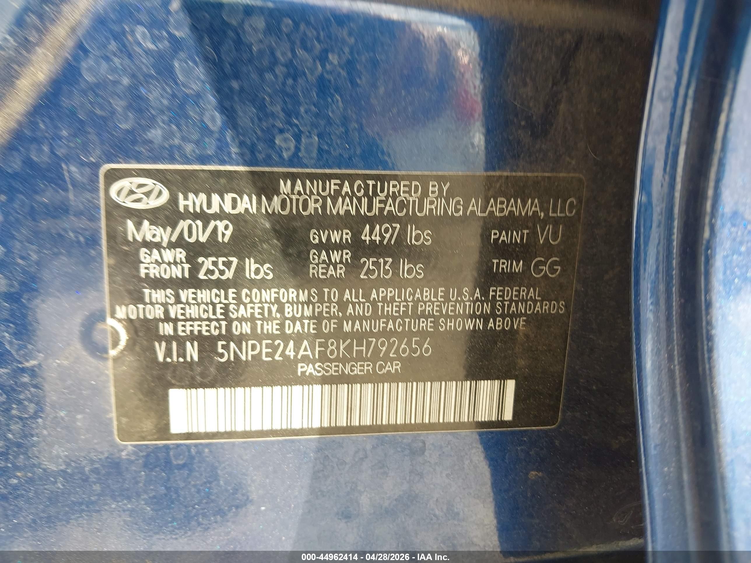 2019 Hyundai Sonata Se Blue vin: 5NPE24AF8KH792656
