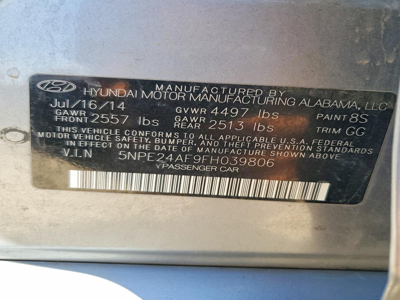 2015 Hyundai Sonata Se Gray vin: 5NPE24AF9FH039806