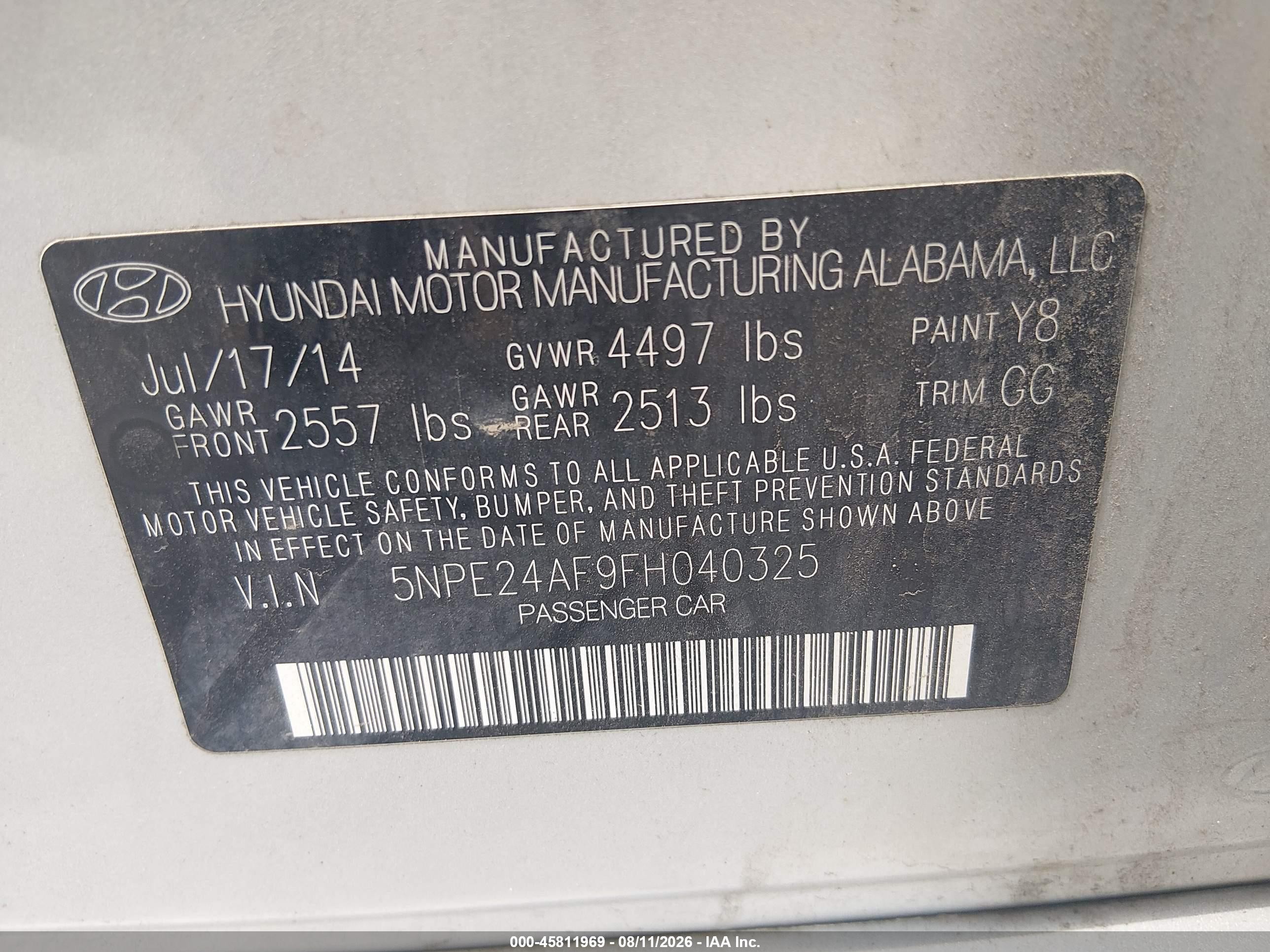2015 Hyundai Sonata Se Silver vin: 5NPE24AF9FH040325