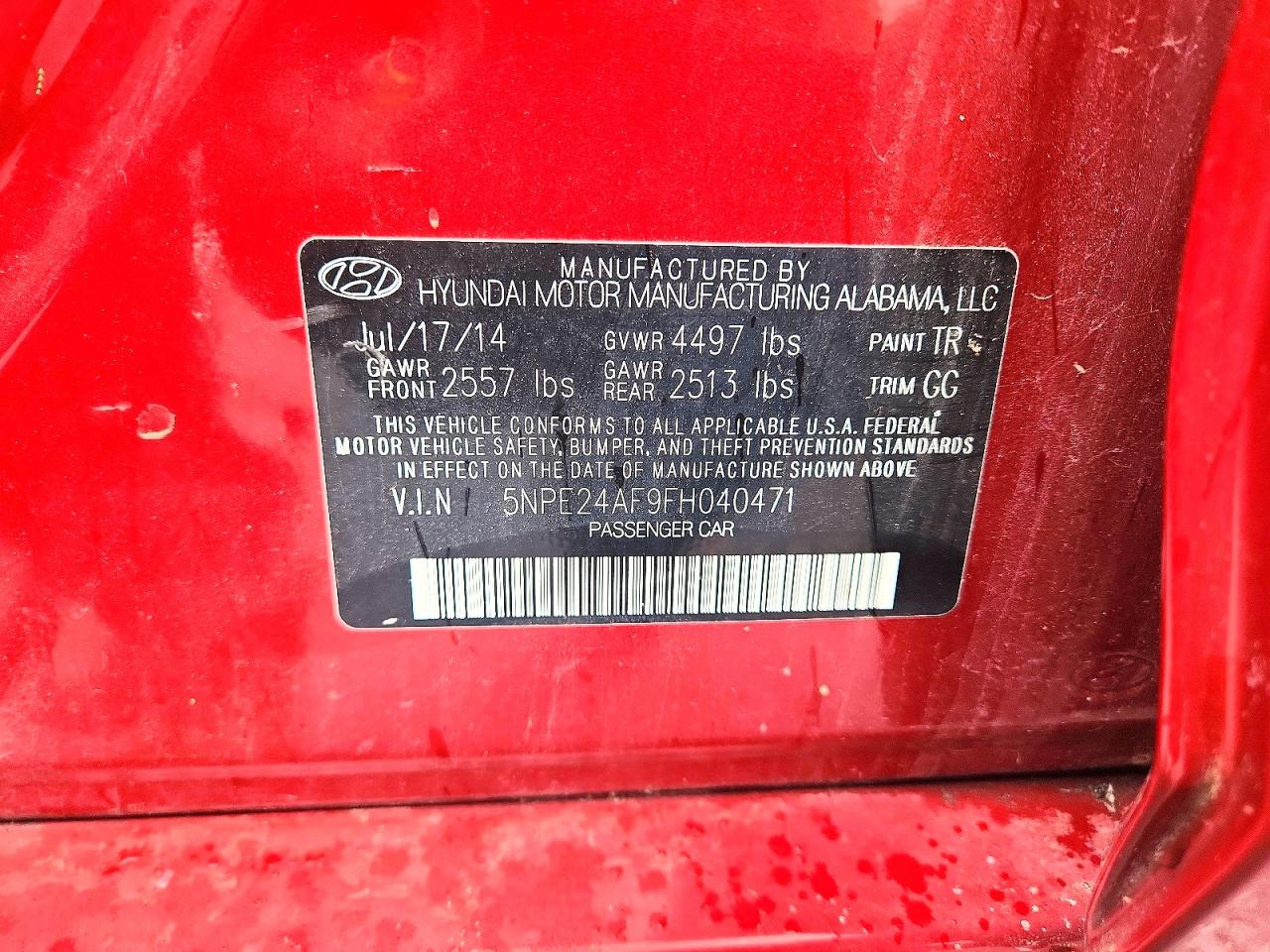 2015 Hyundai Sonata Se Burgundy vin: 5NPE24AF9FH040471