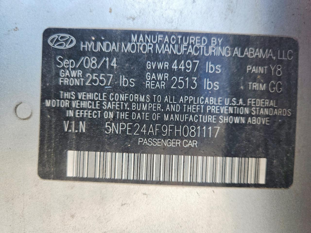 2015 Hyundai Sonata Se Silver vin: 5NPE24AF9FH081117