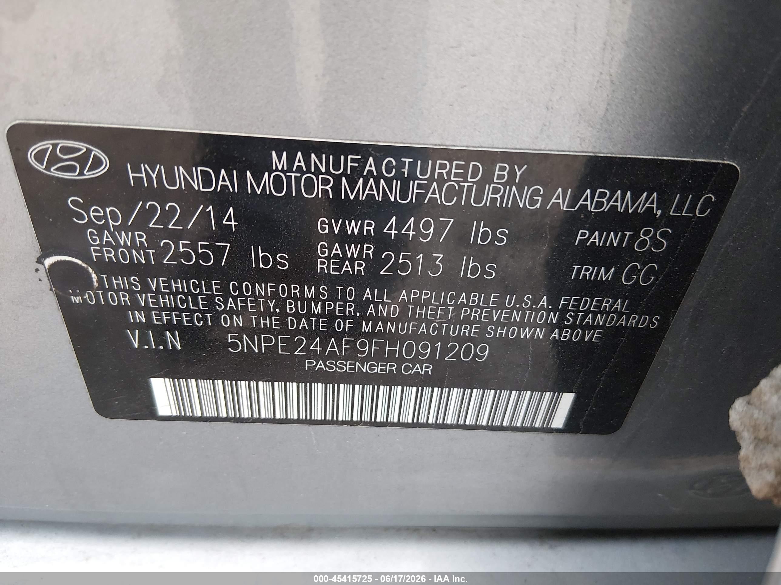 2015 Hyundai Sonata Se Silver vin: 5NPE24AF9FH091209